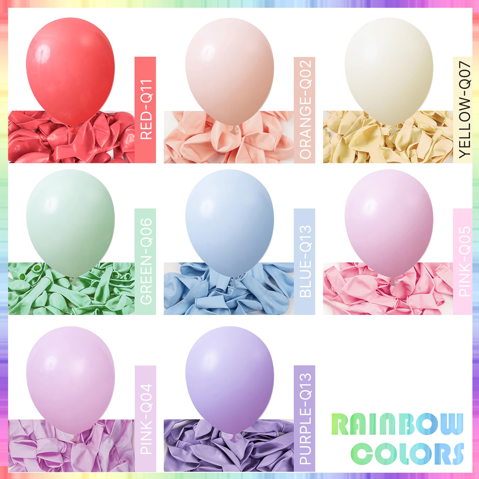 PartyWoo Pastel Balloon Arch Kit Garland 142pcs Different Sizes of 18 12 10 5 Inch Light Baby Pale Pink Blue Green Purple Yellow Orange Balloons for Baby Shower Graduation Birthday Party Decorations