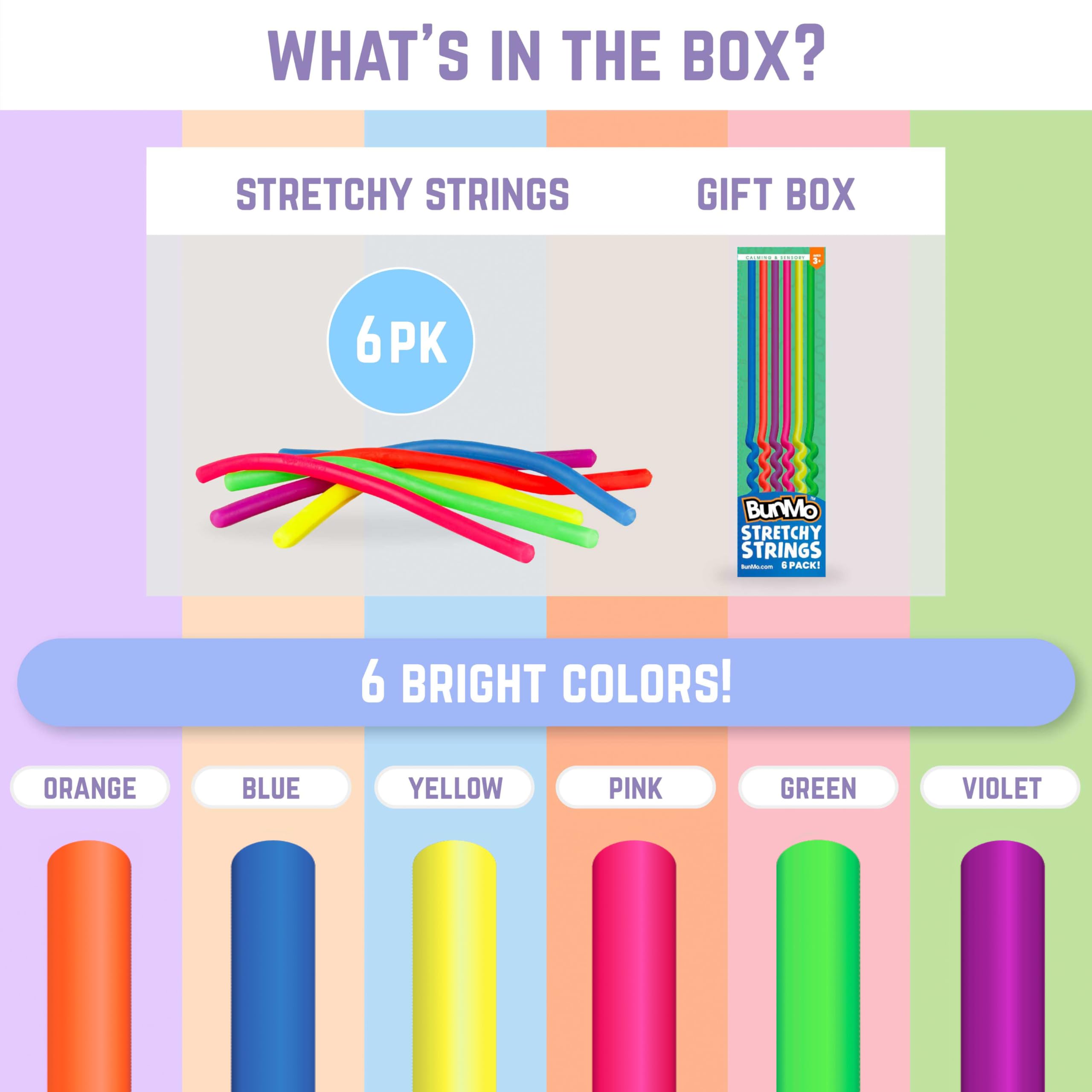BUNMO Stocking Stuffers for Kids - Stretchy Strings - Sensory Toys - Original - 6 Pack and Stocking Stuffers for Kids - Stretchy Sensory Strings - Glitter - 6 Pack