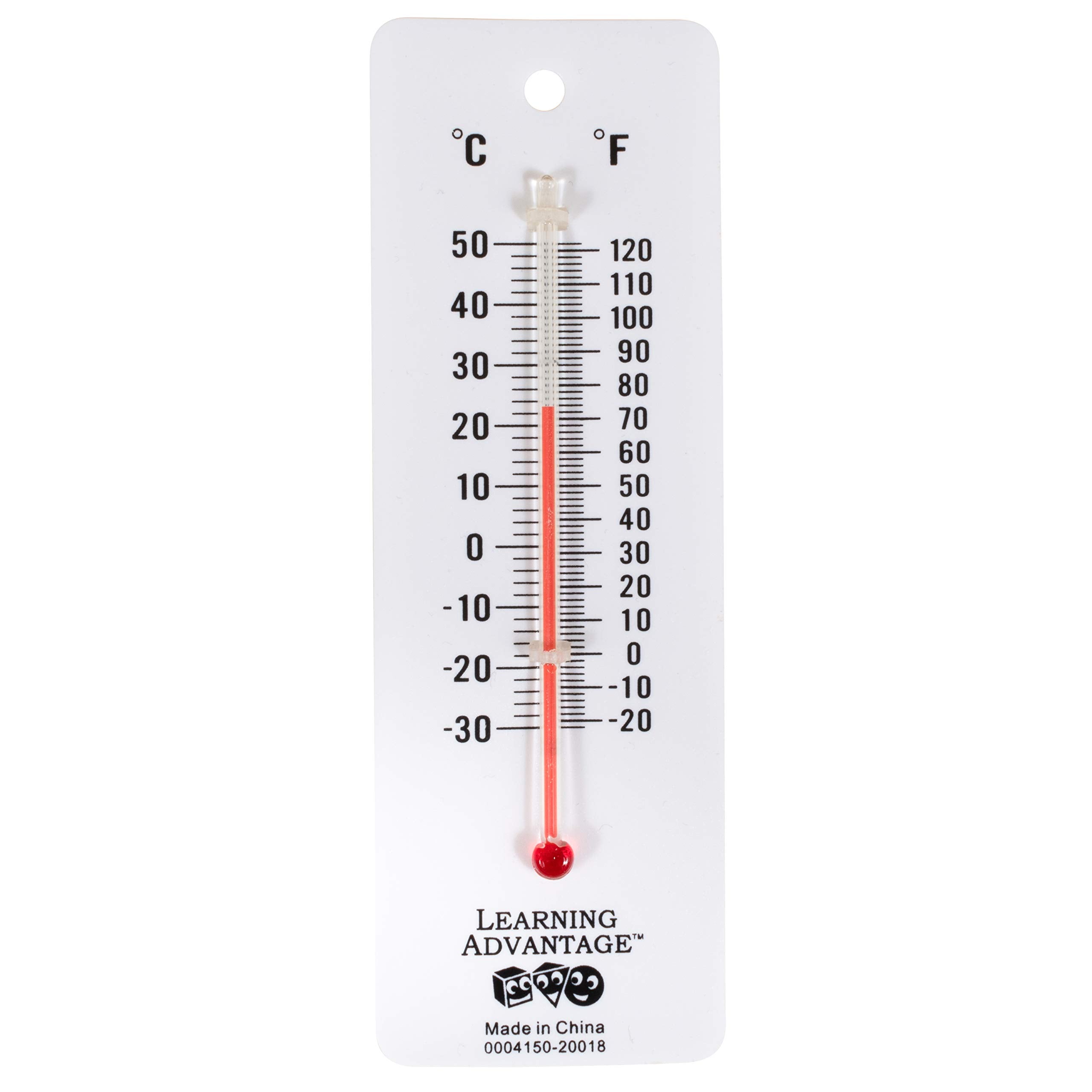 LEARNING ADVANTAGE Student Thermometers - Set of 10 - Dual-Scale - Mercury-Free - Easy To Read, Thermometers for Indoor Science and Classroom Use
