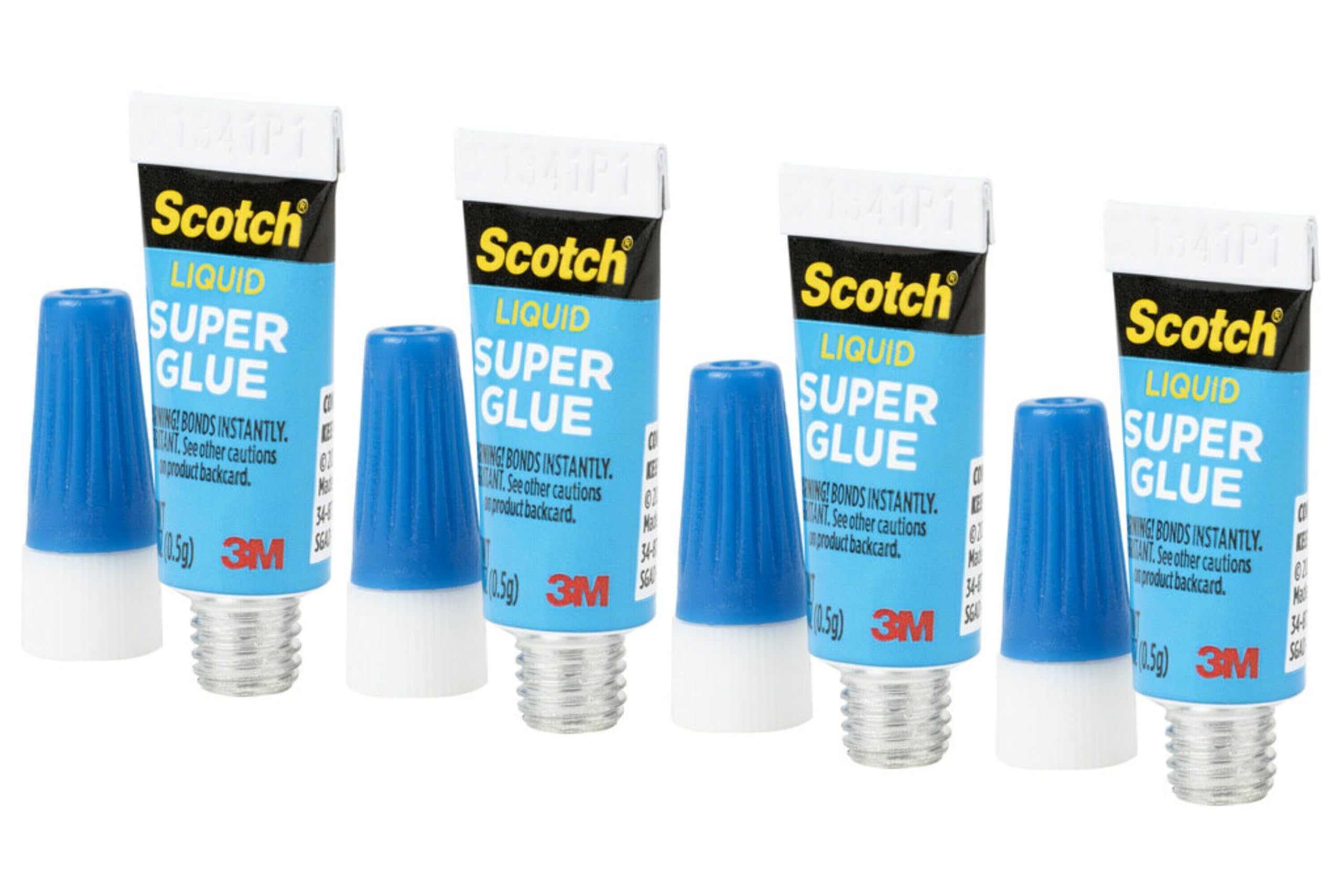 Scotch Super Glue Liquid, 4-Pack of Single-Use Tubes, .017 oz Each, Fast Drying Liquid Formula (AD114)