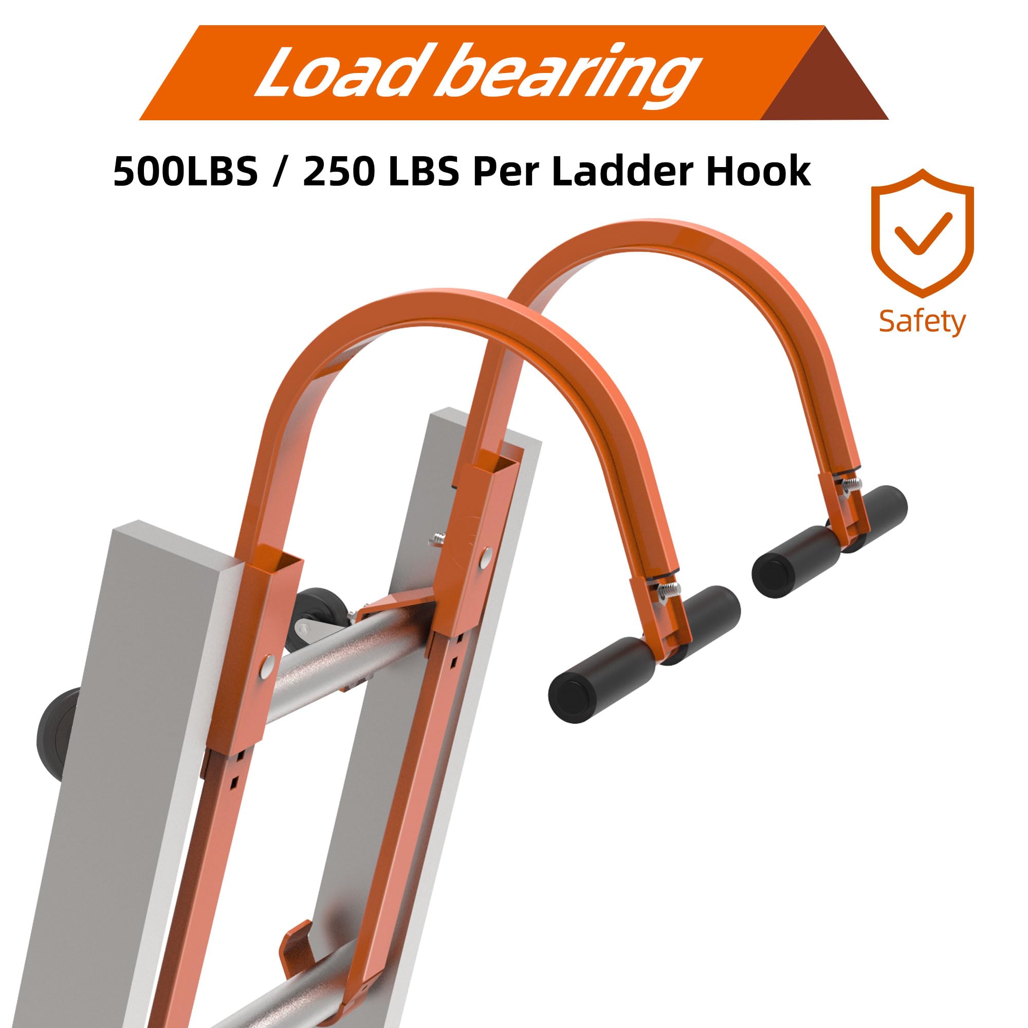 2 Pack Ladder Roof Hook with Wheel Heavy Duty Steel Ladder Stabilizer, Roof Ridge Extension, Rubber Grip T-Bar for Damage Prevention, 500 lbs Weight Ratin, Fast & Easy to Access Steep Roofs(Patent)