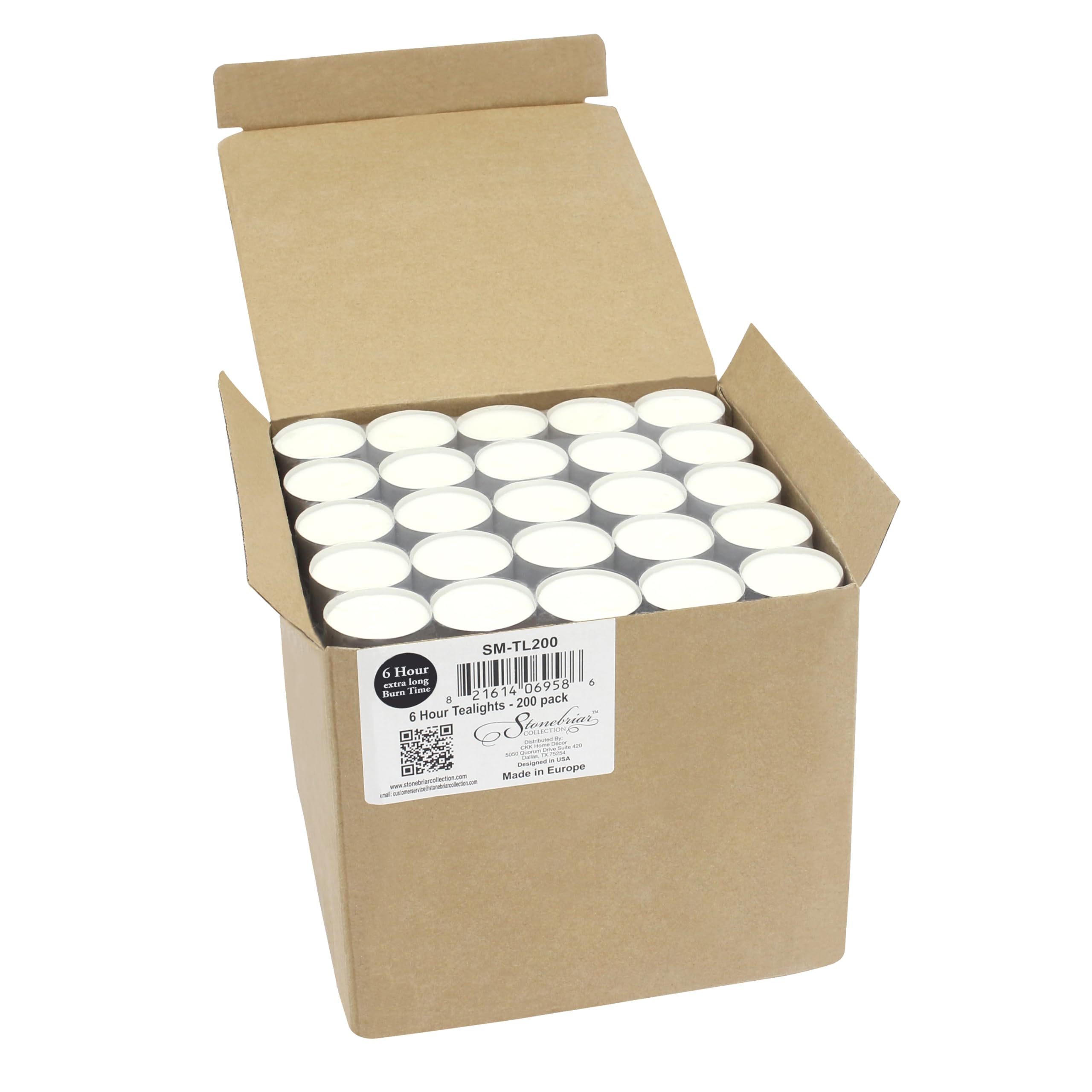 Stonebriar Long Burning Tea Light Candles, 6 to 7 Hour Extended Burn Time, White, Unscented, Bulk 200-Pack (SM-TL200)