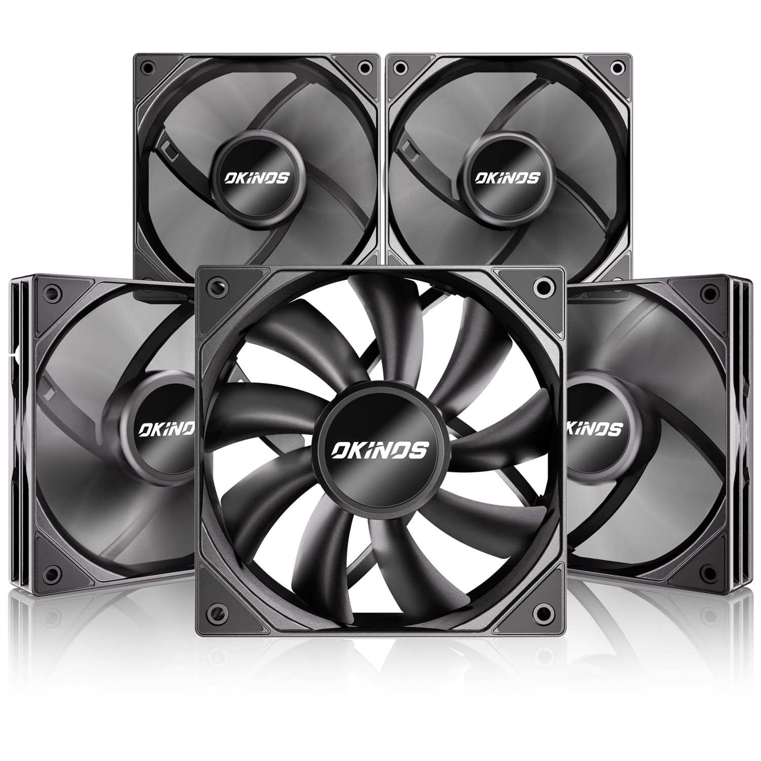 Okinos, 5 Pack, 120mm Case Fan, 4Pin PWM PC Fans, 67CFM, 1500RPM, High Airflow, Hurricane Series
