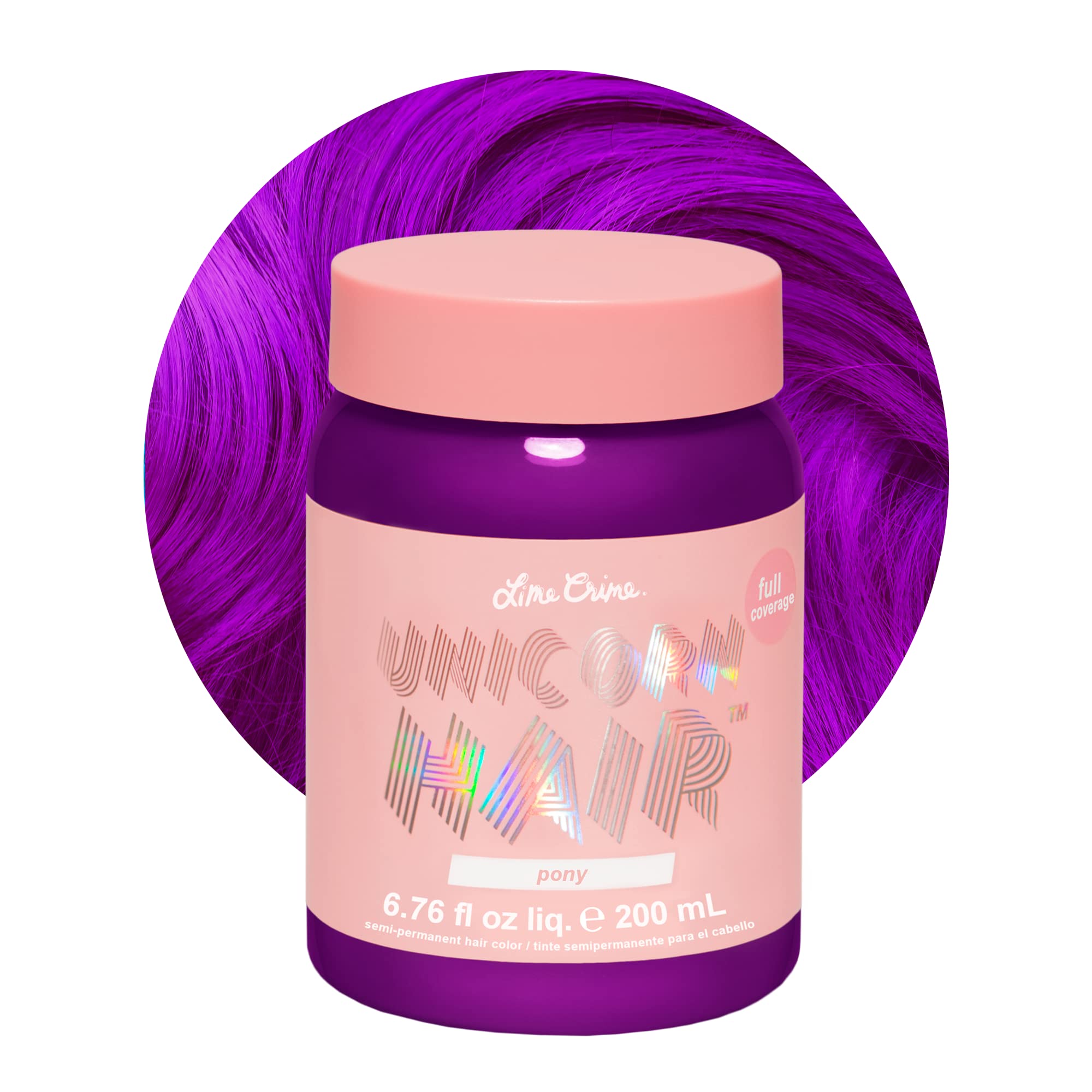 Lime Crime Full Coverage Unicorn Hair Dye, Pony (Violet Purple) - Damage-Free Semi-Permanent Hair Color Conditions & Moisturizes - Temporary Hair Tint Kit Has A Sugary Citrus Vanilla Scent - Vegan