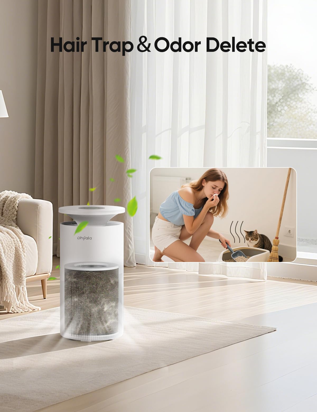 Dhyala Air Purifier for Home Large Room up to 3620FtΒ², H13 True HEPA Air Purifiers for Home Pet Hair Dander Odor Pollen, Air Cleaner with Smart WiFi, 360Β° Air Intake, Auto Mode, Pet Lock, 22dB Quiet