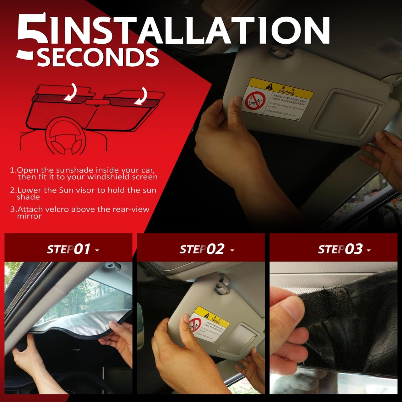 KAYZT Windshield Sun Shade for Toyota RAV4 2019-2024 RAV-4 Foldable Sunshade SUV Front Window Custom Fit Accessories