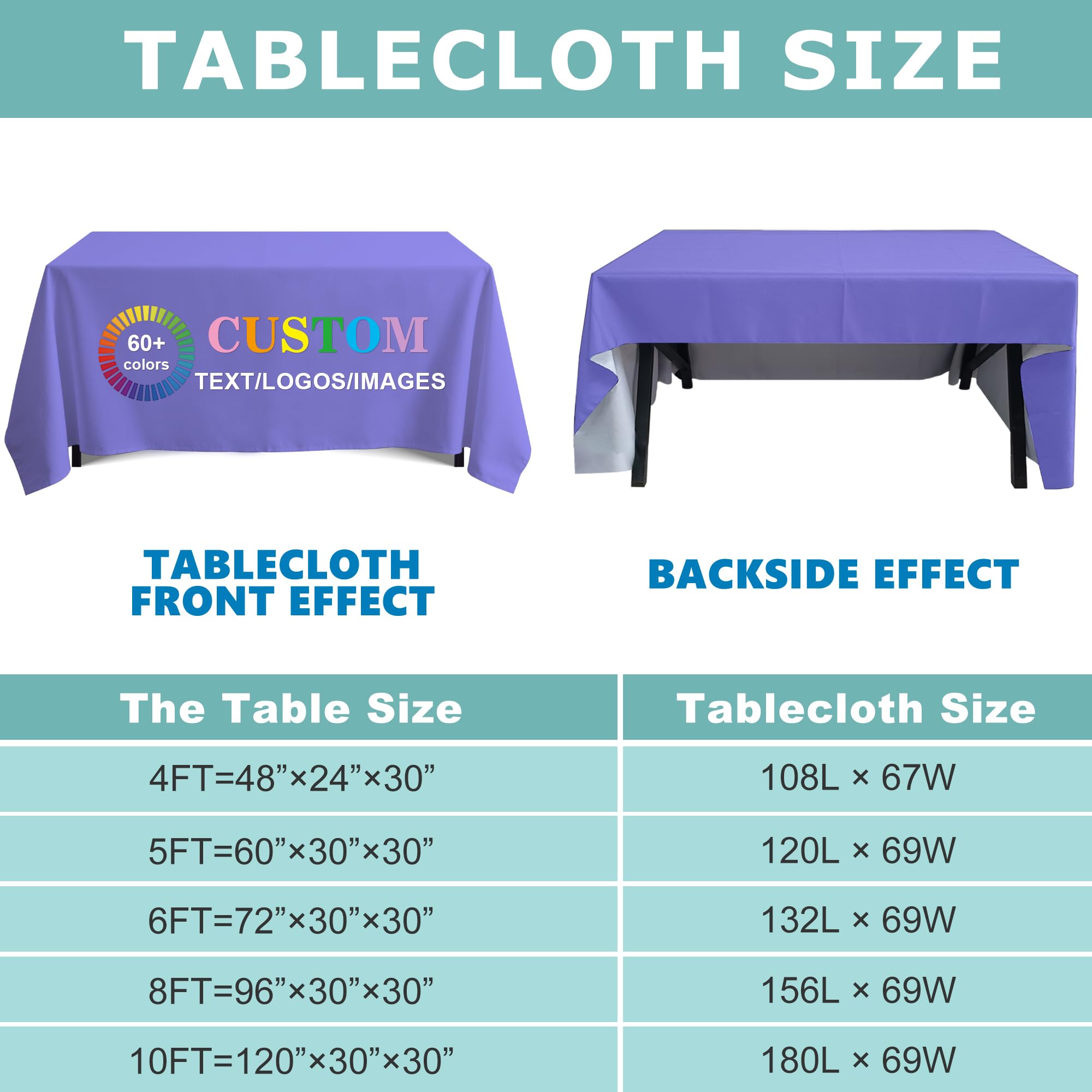 Custom Table Cloth with Business Logo, Personalized Table Cloth with Logo for 4FT 5FT 6FT 8FT 10FT, Ideal for Tradeshow Events, School, Associations, Birthday Party & Wedding (4FT Open Back)