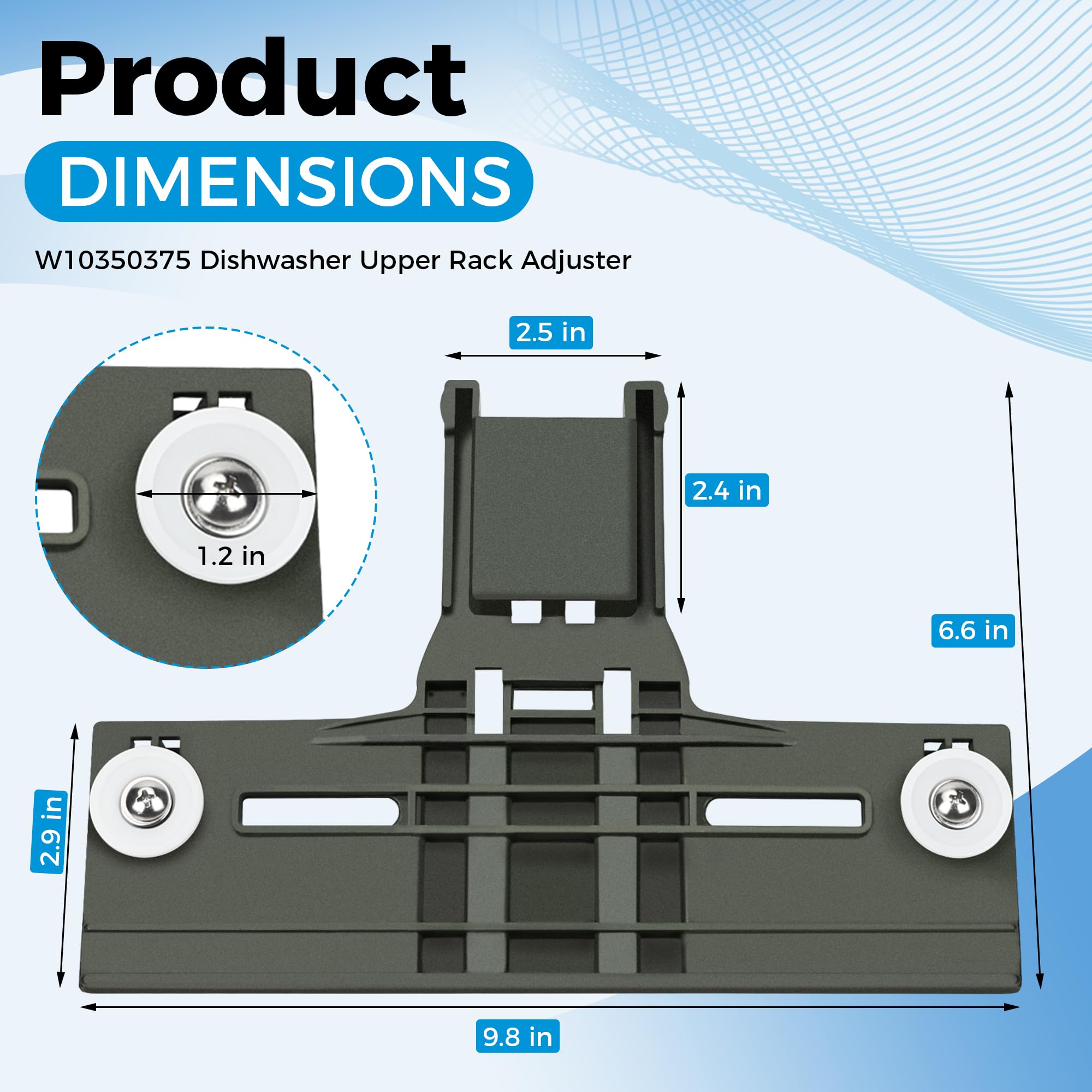 Romalon 2024 Upgraded W10350375 Dishwasher Upper Rack Adjuster Parts 1.2in Dia Wheels W10712395 AP5957560 3516330 AP595756 fit for Kenmore 665 Whirlpool Dishwasher WDT750SAHZ0 WDT730PAHZ0 2 Pack