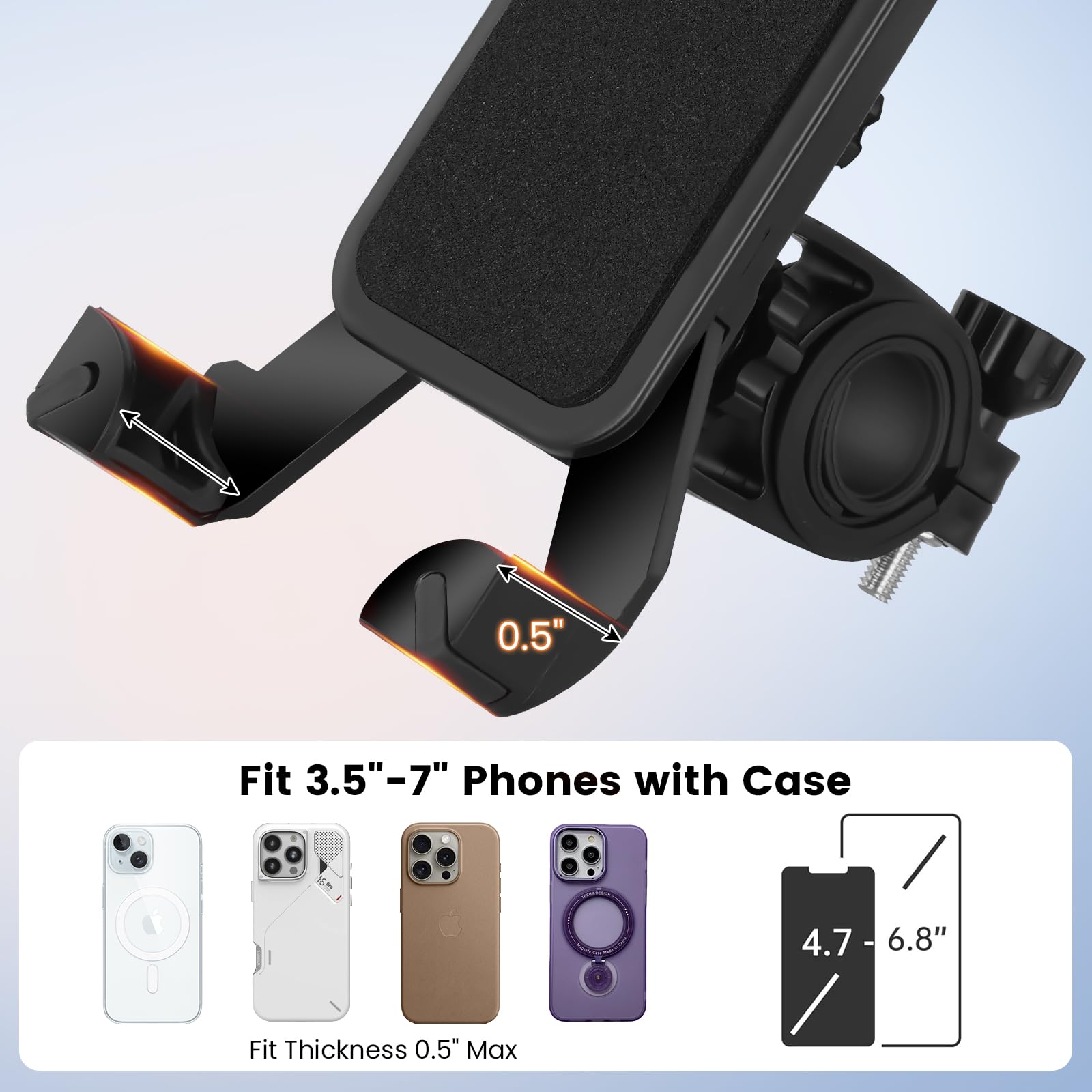 Eldryvon Bike Phone Holder - Motorcycle Phone Mount, Handlebar & Scooter Accessories, Compatible with 3.5"-7" Smartphones - Bike Cell Phone Holder for Bicycle, Ebike, and Stroller Usea