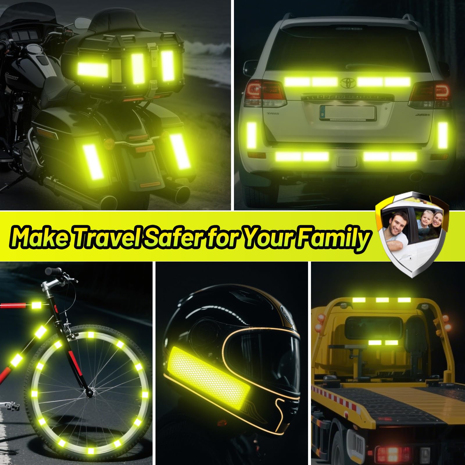 PHIXBEAR Extra Large Reflective Tape Made of 3M DG3, High Visibility Yellow-Green Reflective Stickers for Car, Bike, Helmet, Mailbox - Enhanced Night Safety & Wide Coverage 2" x 6" 8 PCS