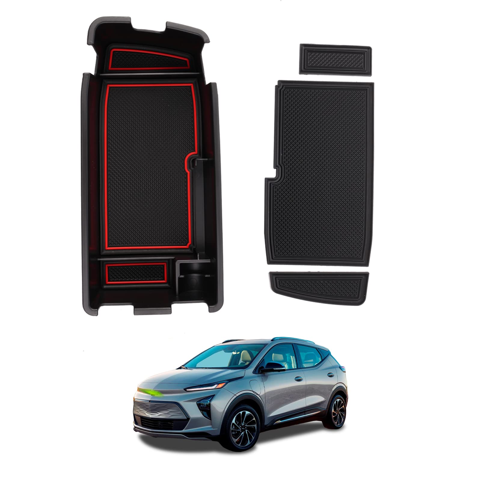 Autorder Center Console Organizer for 2022 2023 2024 Chevrolet/Chevy Bolt EUV EV Accessories Armrest Storage Box Secondary Insert Tray with 2 Color Mats