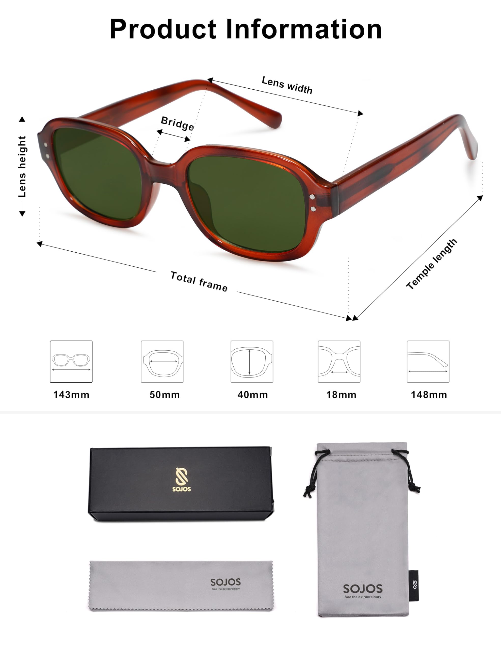 SOJOS Rectangle Sunglasses for Women Vintage Trendy Outdoor Travel Sun Glasses Square Frame SJ2218 (Red Tortoise)