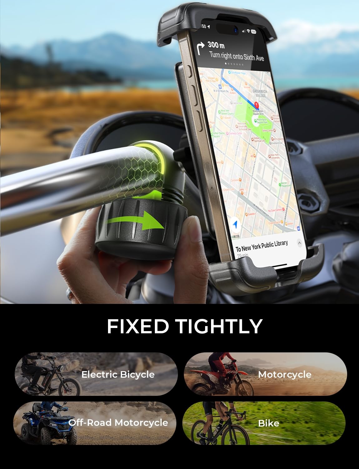 LISEN Bike Phone Holder, Dirt Mountain Bike Accessories for Men Kids Handlebar E Bike Phone Holder, Bicycle Phone Mount, Dirtbike Mini Bike Accessories for iPhone Android 4.7"-7" Smartphones