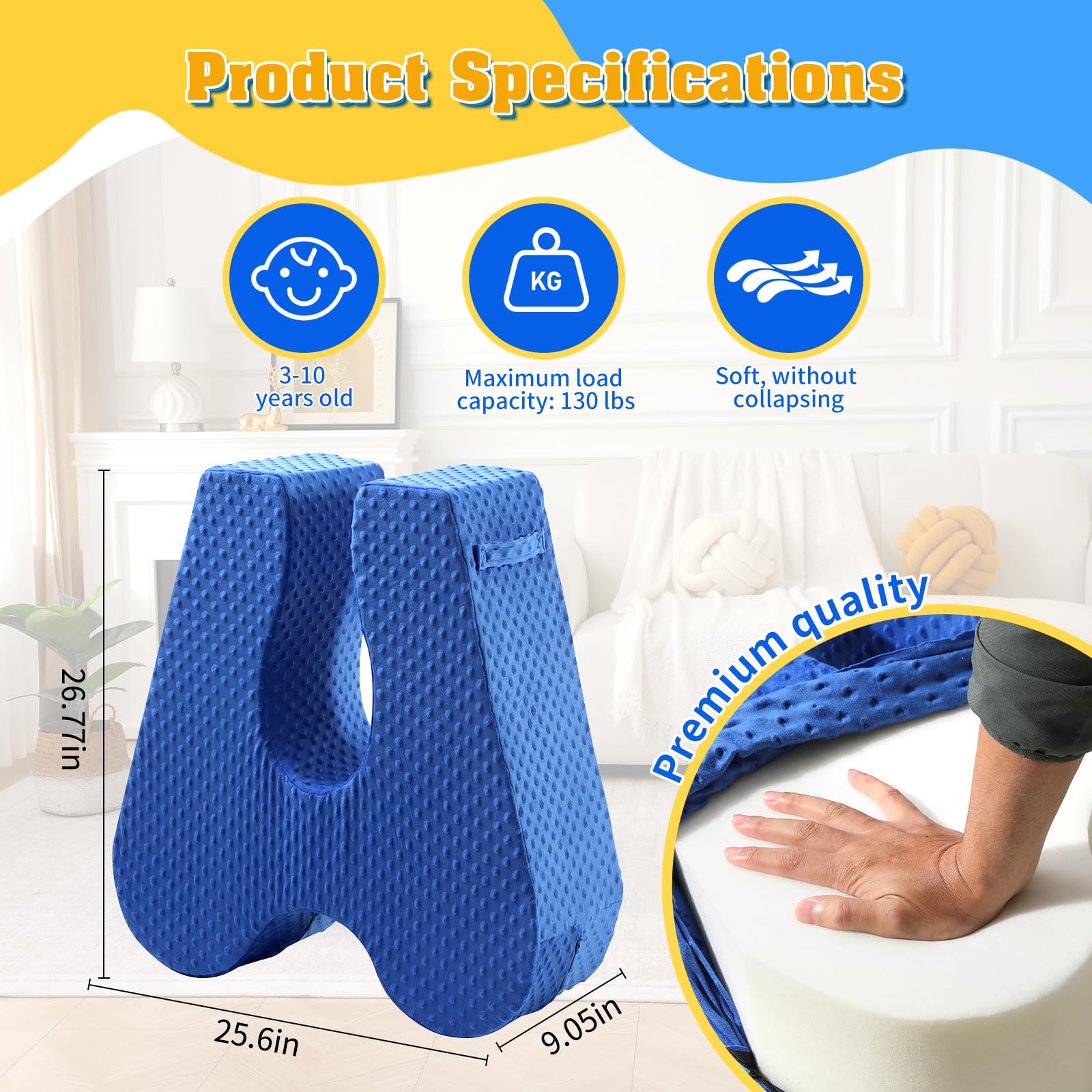 NOVII Sensory Rocker Chair for Kids,Soft Squeeze Sensory Seat,Calming Compression Chair with Sensory Needs for Kids,Washable Cover,Easy to Move with Handle,Suitable for Sensory Rooms, (Sky Blue)