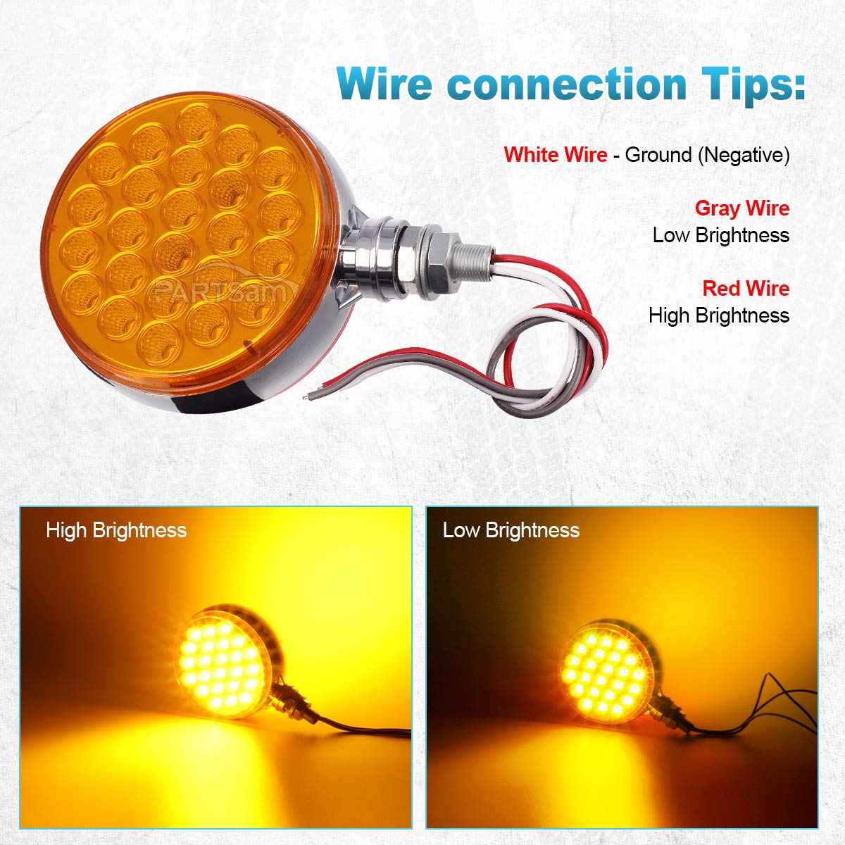 Partsam 2pcs Round Double Face Amber 48LED Pedestal Fender Rear Turn Signal Parking Lights Post Mount, Dual-face Led Marker Trailer Lights Replacement for Heavy-duty Trucks, 10-30V