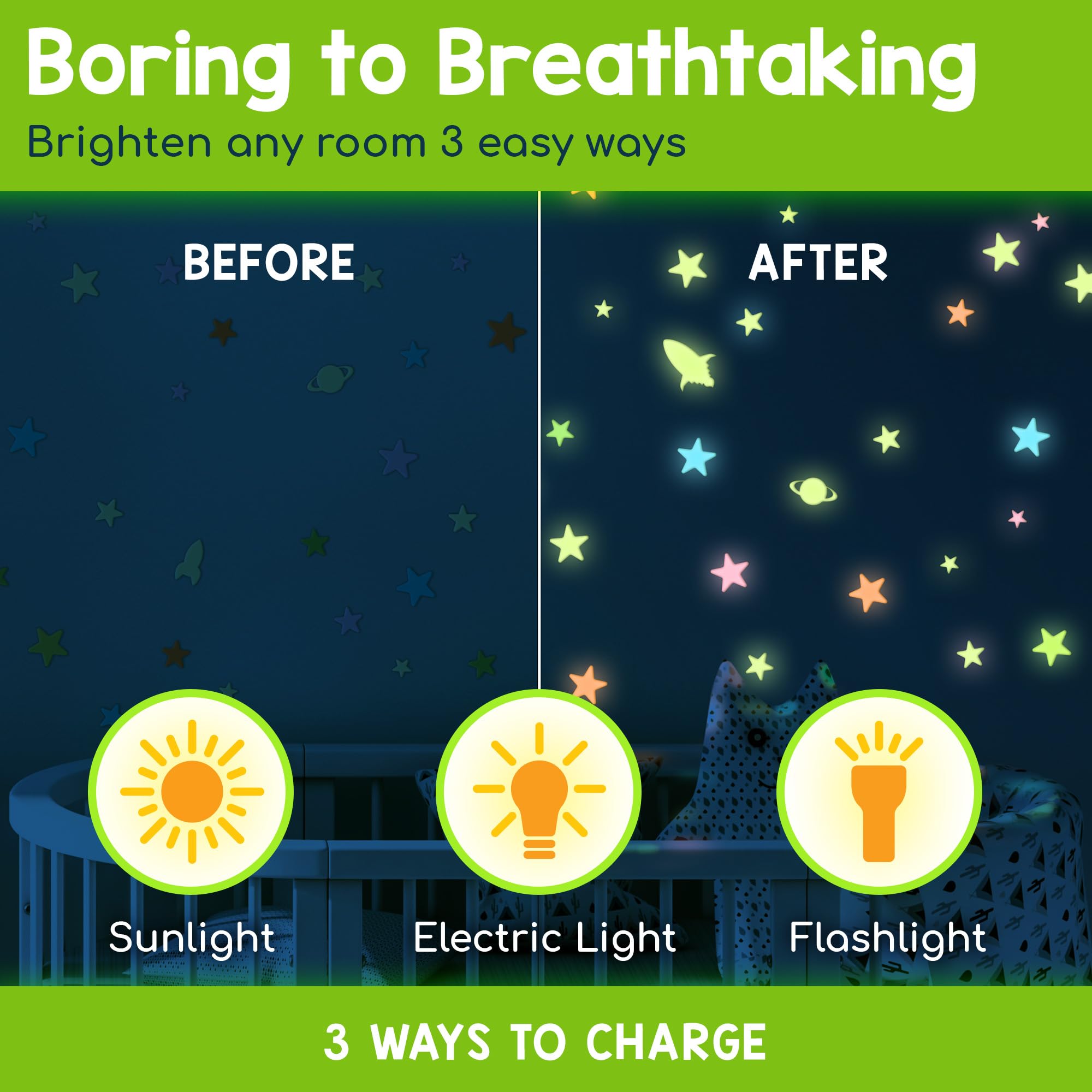 BUNMO 280 Piece Glow in The Dark Stars - Stocking Stuffers for Kids - Glow Stars for Ceiling – Long Lasting Non-Toxic Decals with Moons & Planets for Kids Bedroom, Nursery & Room Decor