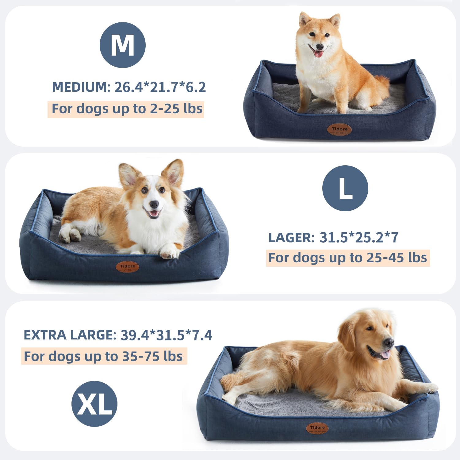 Tidore Orthopedic Dog Beds for Small Dogs, Durable Egg Crate Foam Sofa Dog Bed wit Washable Removable Cover,Waterproof Lining and Nonskid Bottom,Pet Bed for Medium Dogs (Navy Blue, Medium)