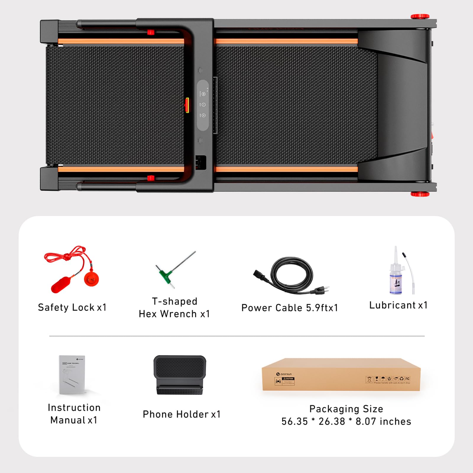 DeerRun Treadmills for Home with Incline and Handles, 3 HP Foldable Treadmill for Small Spaces, Folding Running Machine with Smart APP