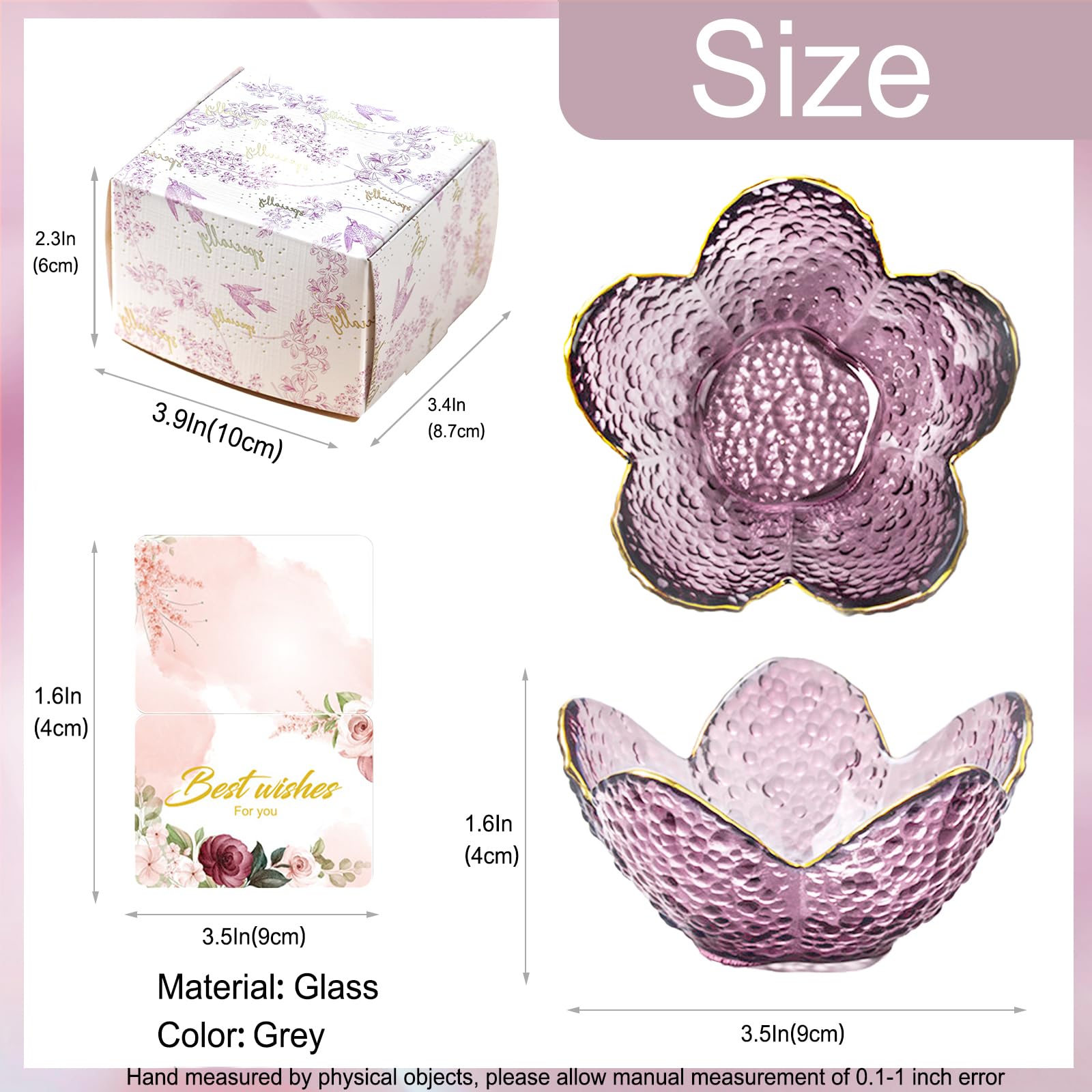 Purple Flower Jewelry Dish Glass Ring Holder Dish Jewelry Tray Cute Vanity Organizer Aesthetic Nightstand Bathroom Room Decor Trinket Dish Mothers Day Friendship Christmas Birthday Gifts for Women