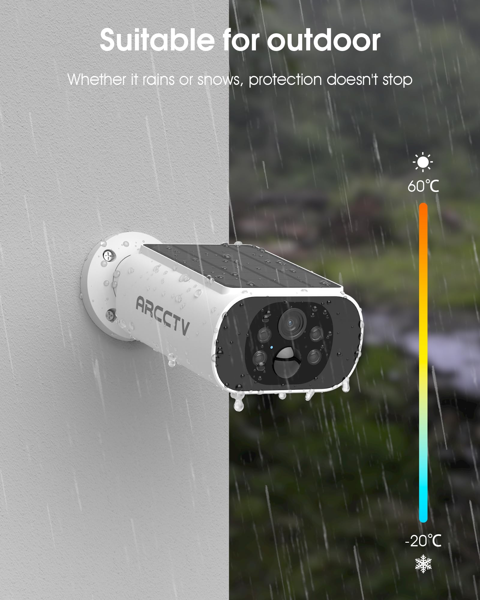 ARCCTV Solar Security Camera Outdoor Wireless, 4MP Battery Powered Home Surveillance Camera with Embedded Solar Panel, PIR Motion Sensor, 2.4G/5G Dual Band WiFi