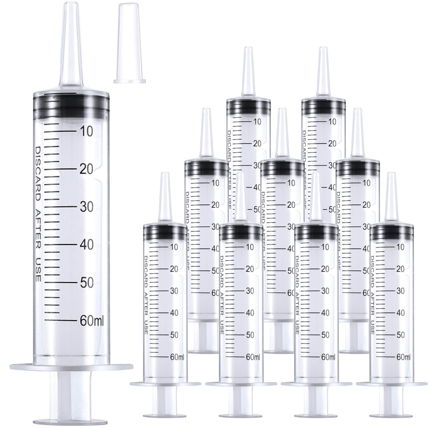 10 Pack 60ml/cc Plastic Syringe Large Syringes Tools Catheter Tip individually sealed with Measurement for Scientific Labs, Measuring Liquids, Feeding Pets, Oil or Glue Applicator