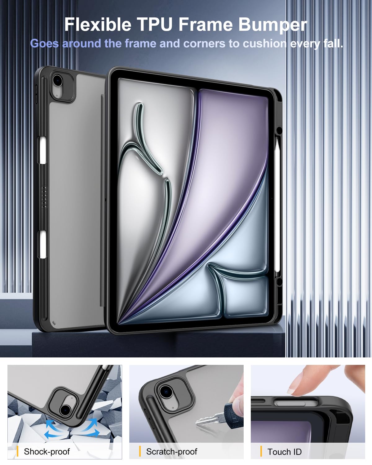 TiMOVO for New iPad Air 13 inch (M2) Case 2024 with Pencil Holder, Slim Stand Protective Cover with Clear Transparent Back Shell for iPad Air 13 inch, Auto Wake/Sleep, Black