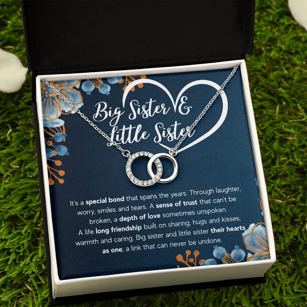 FG Family Gift Mall Sisters Gifts From Sister Necklaces For 2 Big Sister and Little Sister Happy Birthday Present For Women Jewelry Best Sister with Message Card and Gift Box, Stainless Steel, Cubic