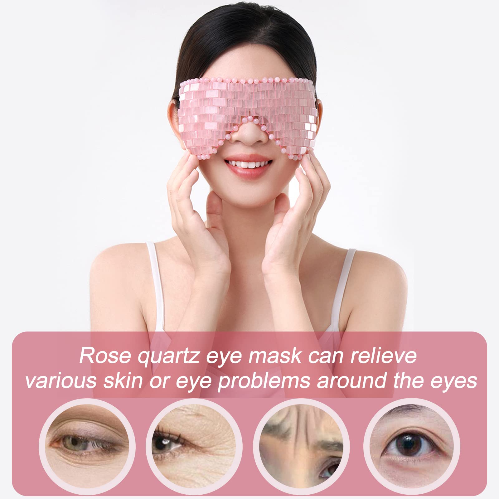 ideayard Rose Quartz Eye Mask, Natural Crystal Anti-Aging Hot or Cold Using, Eye Mask for Puffy Eyes, Dark Circles & Eye Fatigue Relief, Reusable Skin Care Sleep Mask