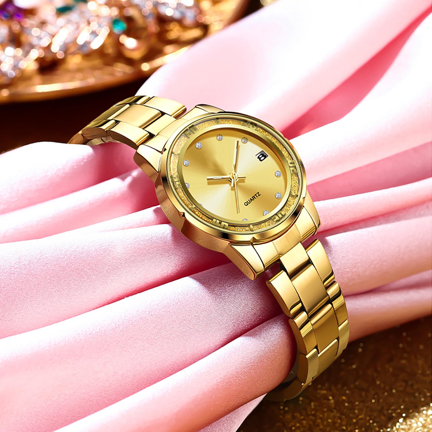 BESTKANG Luxury Women's Watch with Date Classic Stainless Steel Dress Ladies Wrist Watch Luminous Easy Read Waterproof Analog Watches for Women (Gold)