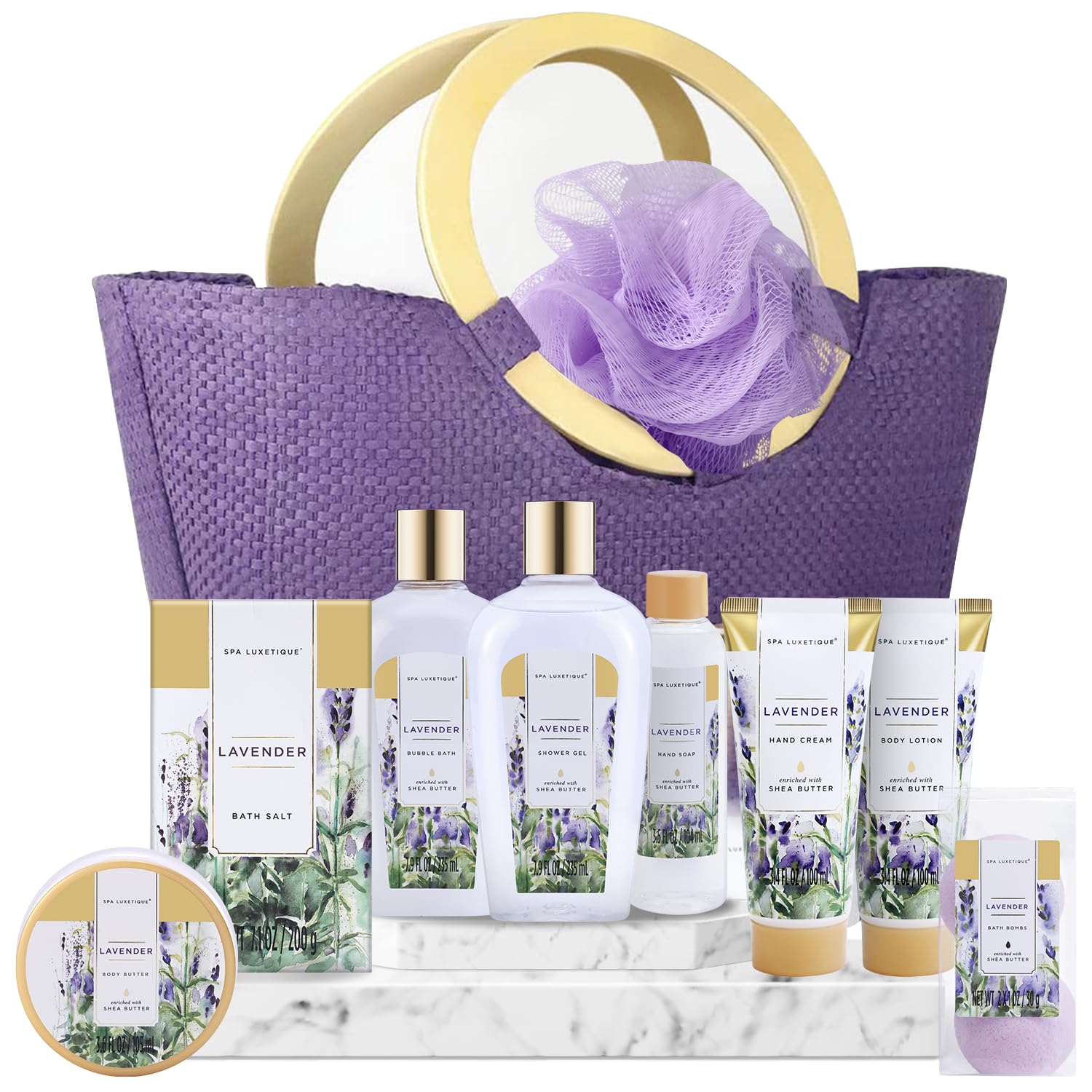 Spa Luxetique Gift Baskets for Women, Spa Gifts for Women-10pcs Lavender Gift Sets with Body Lotion, Bubble Bath, Relaxing Bath Sets for Women Gift, Birthday Gifts for Women, Mothers Day Gifts for Mom