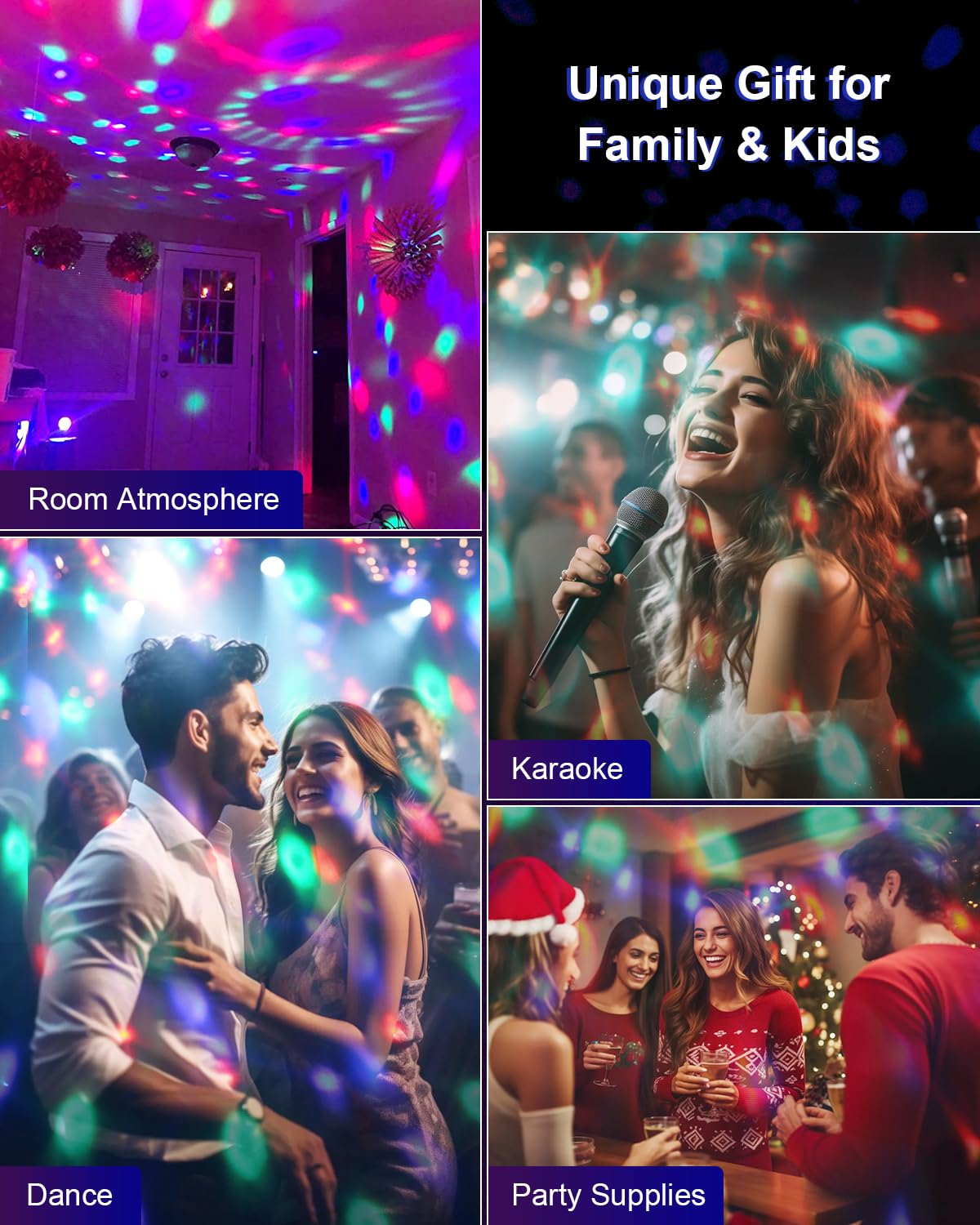 Luditek Sound Activated Party Lights with Remote Control Dj Lighting, Disco Ball Strobe Lamp 7 Modes Stage Light for Home Room Dance Parties Birthday Karaoke Halloween Christmas Decorations