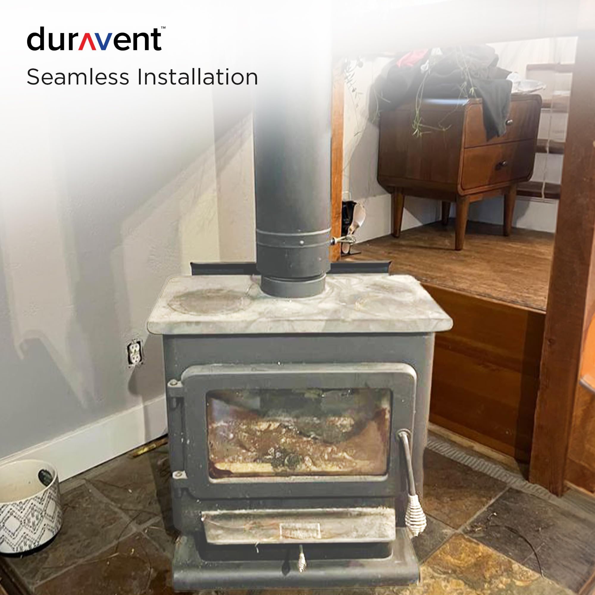 DuraVent DuraBlack 48 x 8 Inch Inner Diameter Stainless Steel Adjustable Single Wall Stove Pipe for Smoke and Exhaust with Lock Seamed Design, Silver