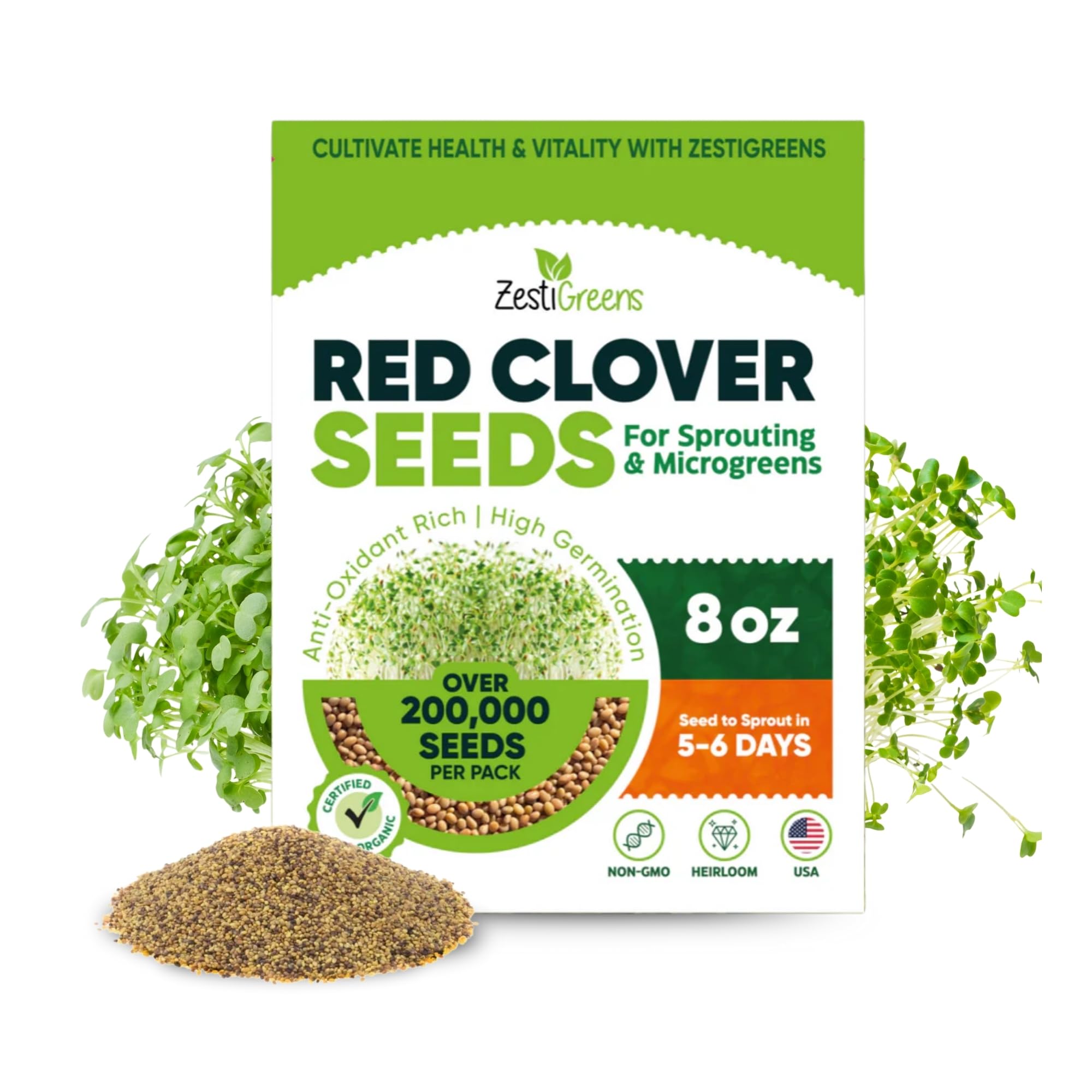 Organic Red Clover Seeds for Sprouting - Non-GMO, USA Grown Microgreens Sprouting Seeds - Makes 8 Quarts of Sprouts, 24 Servings (8 oz)