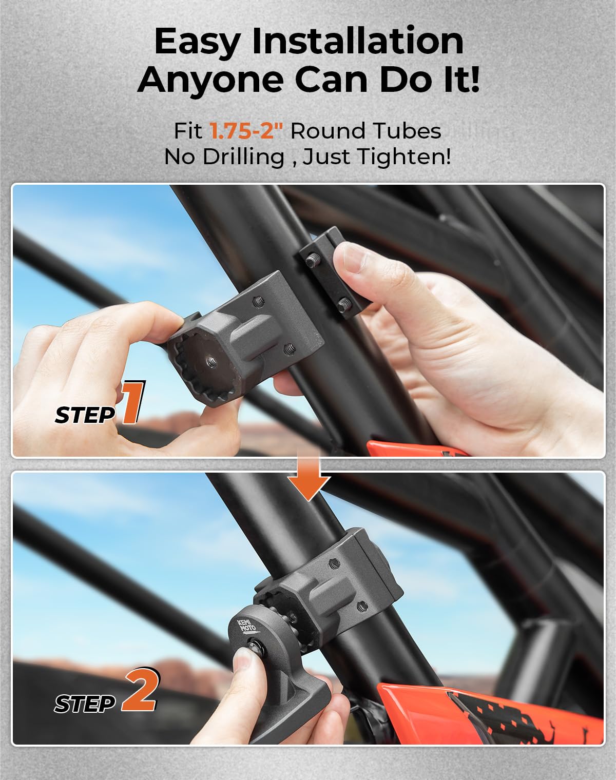 KEMIMOTO UTV Whip Mount Flag Whip Light Mount 2PCS, Heavy Duty Adjustable for 1.75-2 inch Roll Bar Cage, Compatible with RZR 900 1000 XP Pro Turbo Maverick Commander