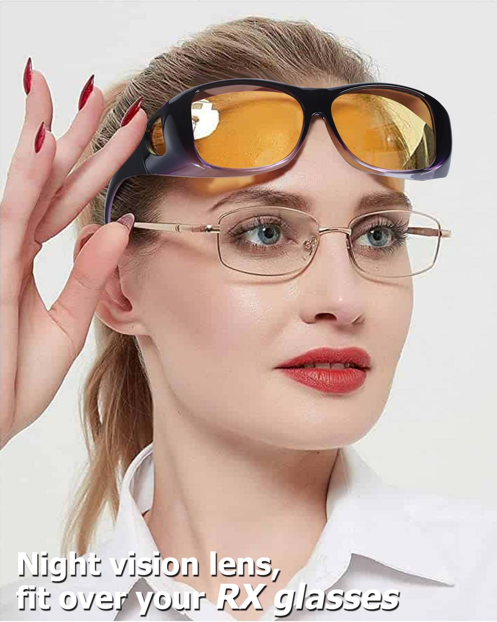 TJUTR Night Vision Driving Glasses for Women Men, Fit Over Wrap Around Eyewear Glasses, Yellow Lens Anti-glare TN8143