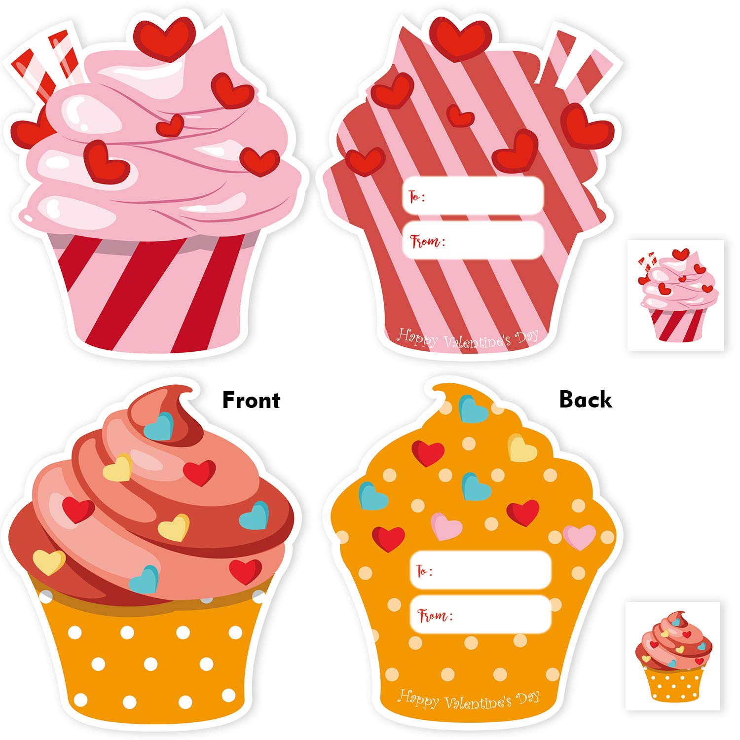 CUALFEC Valentine's Day Cards for Kids Valentines Cards Set with Temporary Tattoos and Envelopes Perfect Choice for Classroom Gift 8 Different Cute & Adorable Designs - 48 Pack