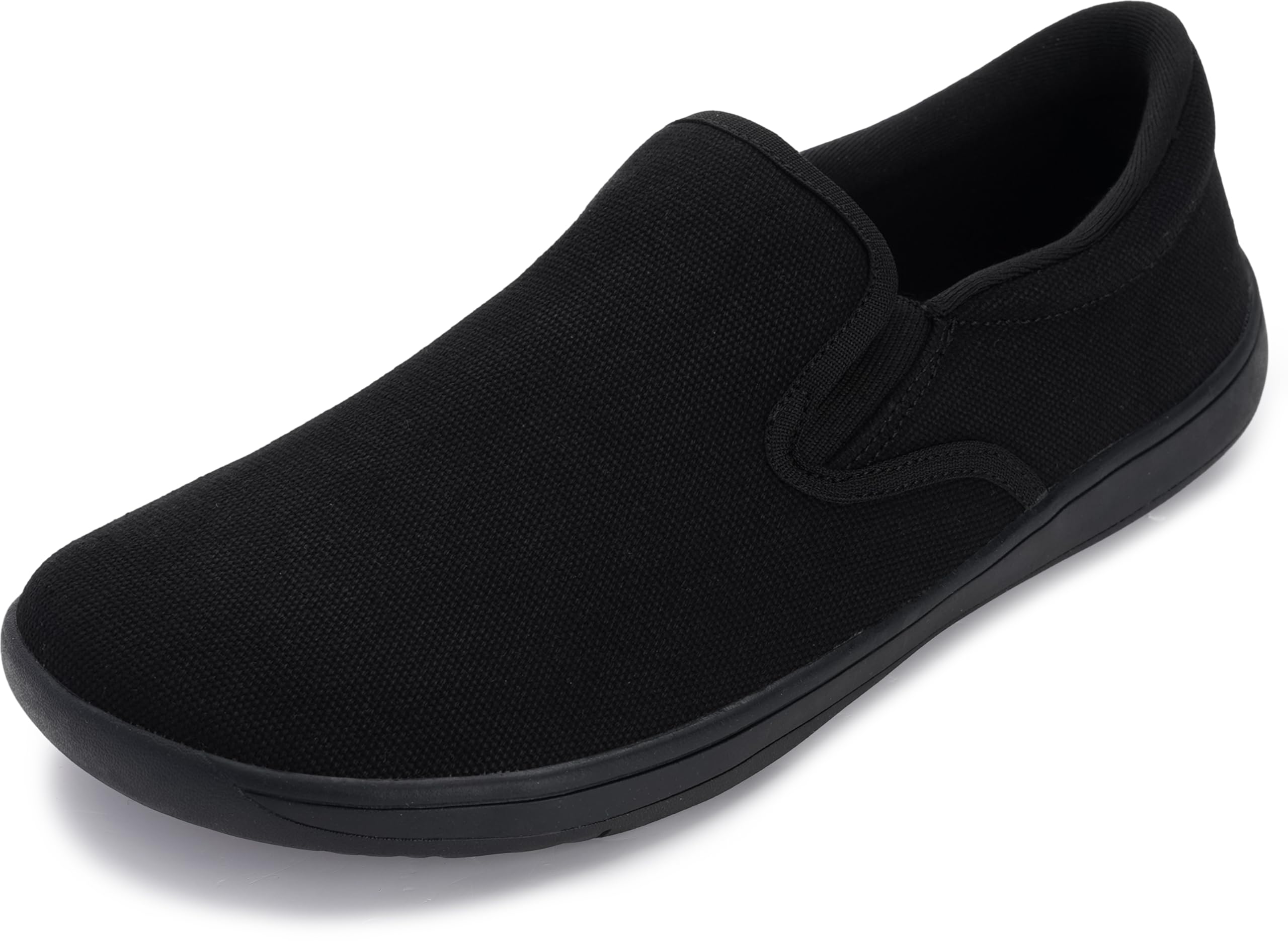 WHITIN Fashion Men's Wide Toe Box Barefoot Sneakers Slip on Canvas Casual Minimalist Zero Drop Sole Shoes Size 12 12W Width Minimus Black 46