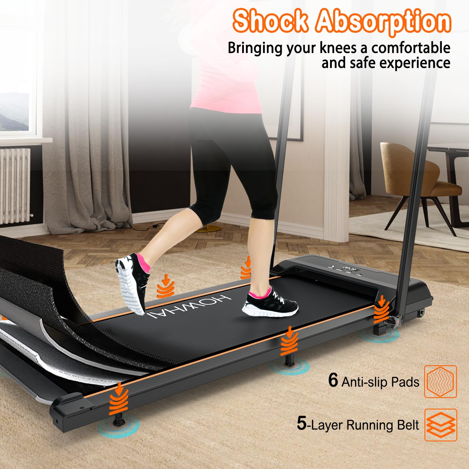 HOWHAI Treadmill, Walking Pad, Treadmills for Home Foldable with Handle Bar, 6.2 MPH Running Treadmill with Remote Control and LED Display, Running Machine for Home Office Use (300lbs Capacity)