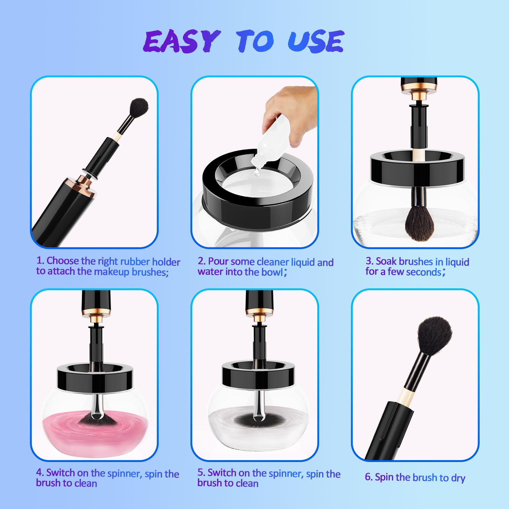 Makeup Brush Cleaner and Dryer Machine,Fast Electric Makeup Brush Cleaner Machine Automatic Brush Cleaner Spinner,Deep Cosmetic Brush Spinner for Brushes,Suit for Most Makeup Brush Sizes