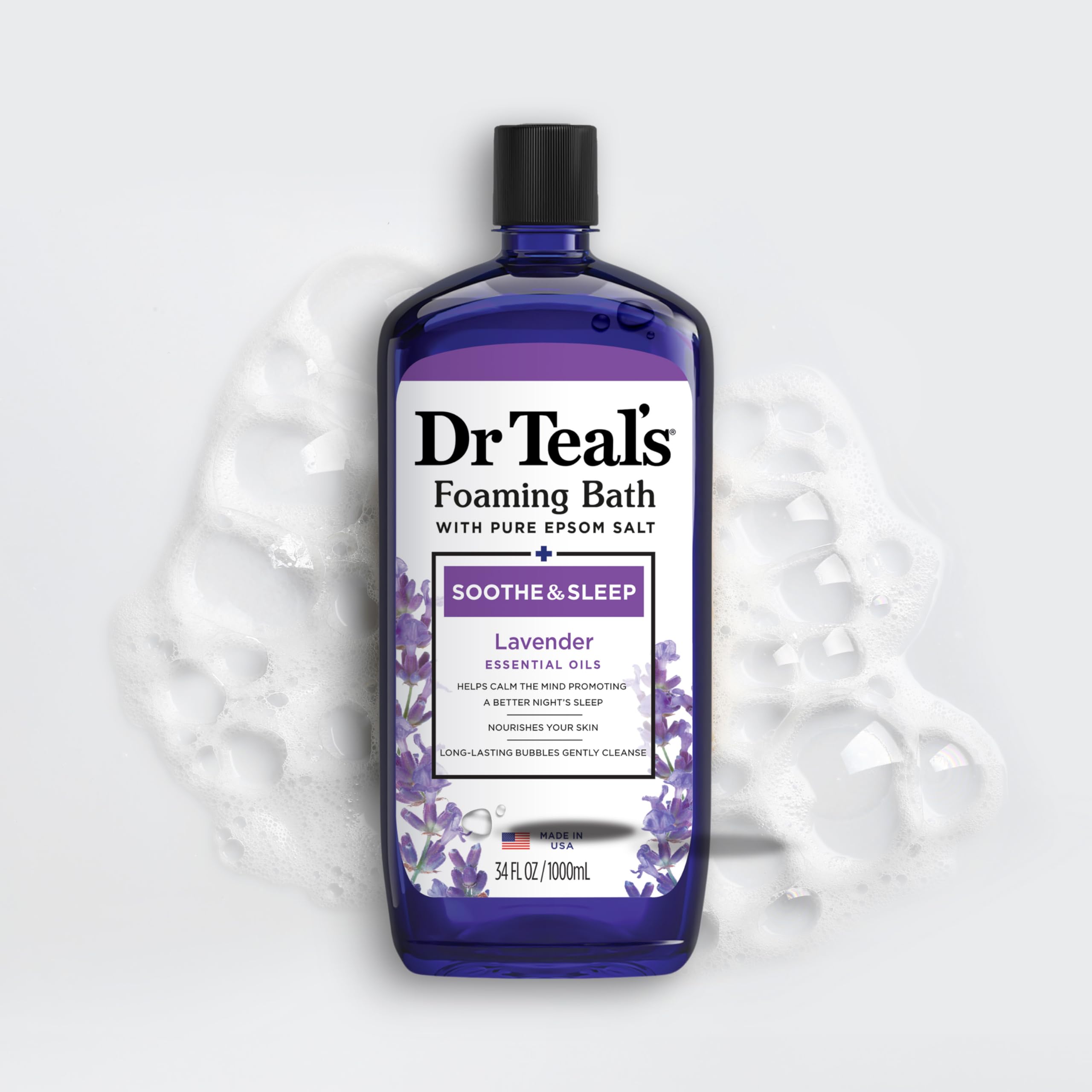 Dr Teal's Foaming Bath with Pure Epsom Salt, Soothe & Sleep with Lavender, 34 fl oz (Pack of 4) (Packaging May Vary)