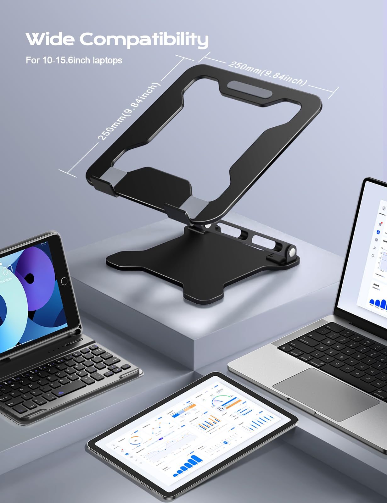 LOXP Adjustable Laptop Stand for Desk, Metal Foldable Laptop Riser, Ventilated Cooling Printer Stand, Ergonominc Computer Notebook Stand for Desk Compatible with 10-15.6“ Laptops
