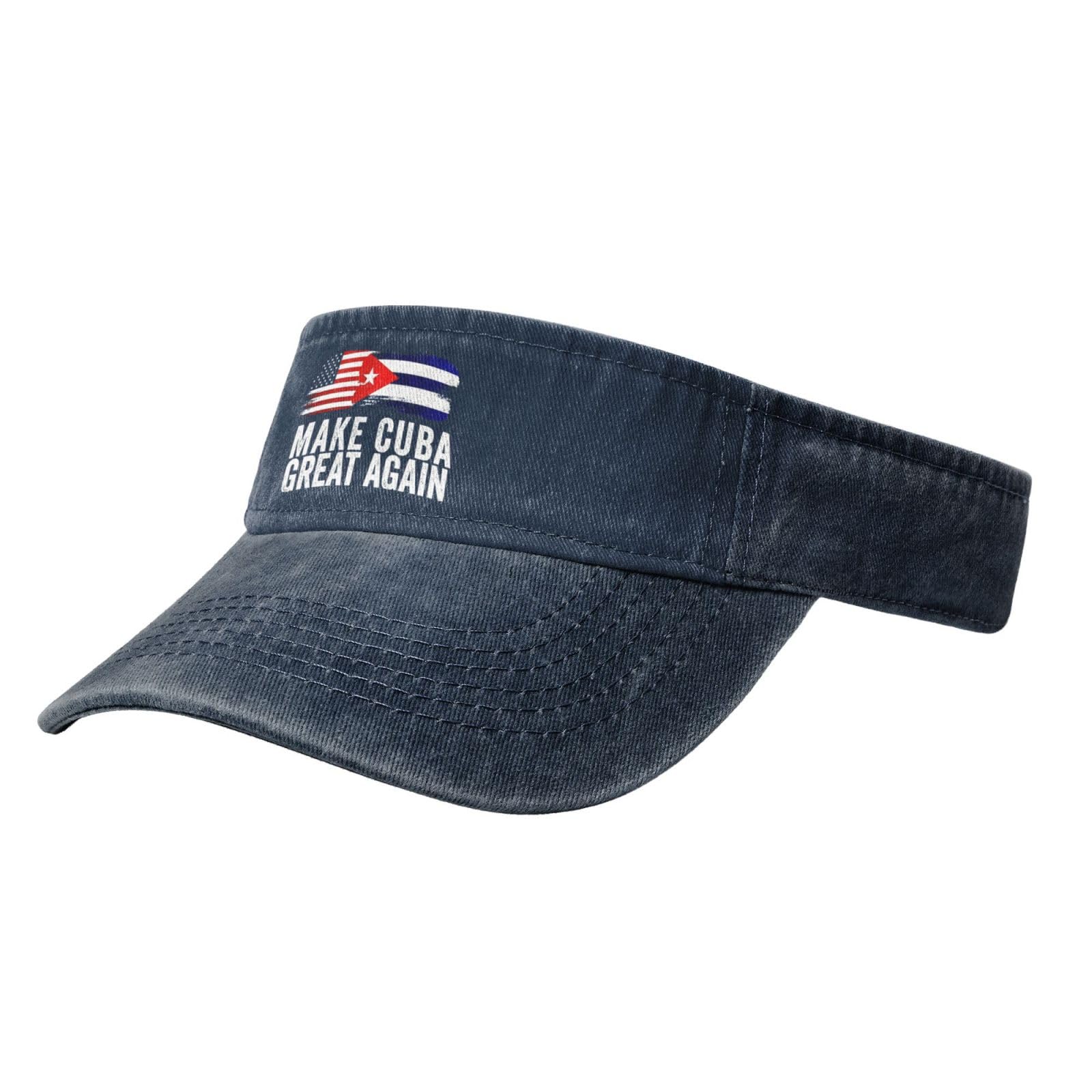ZEKECE Vintage Make Cuba Great Again Denim Visor Hat for Women Men, Vintage Washed Sun Cap,Navy Blue