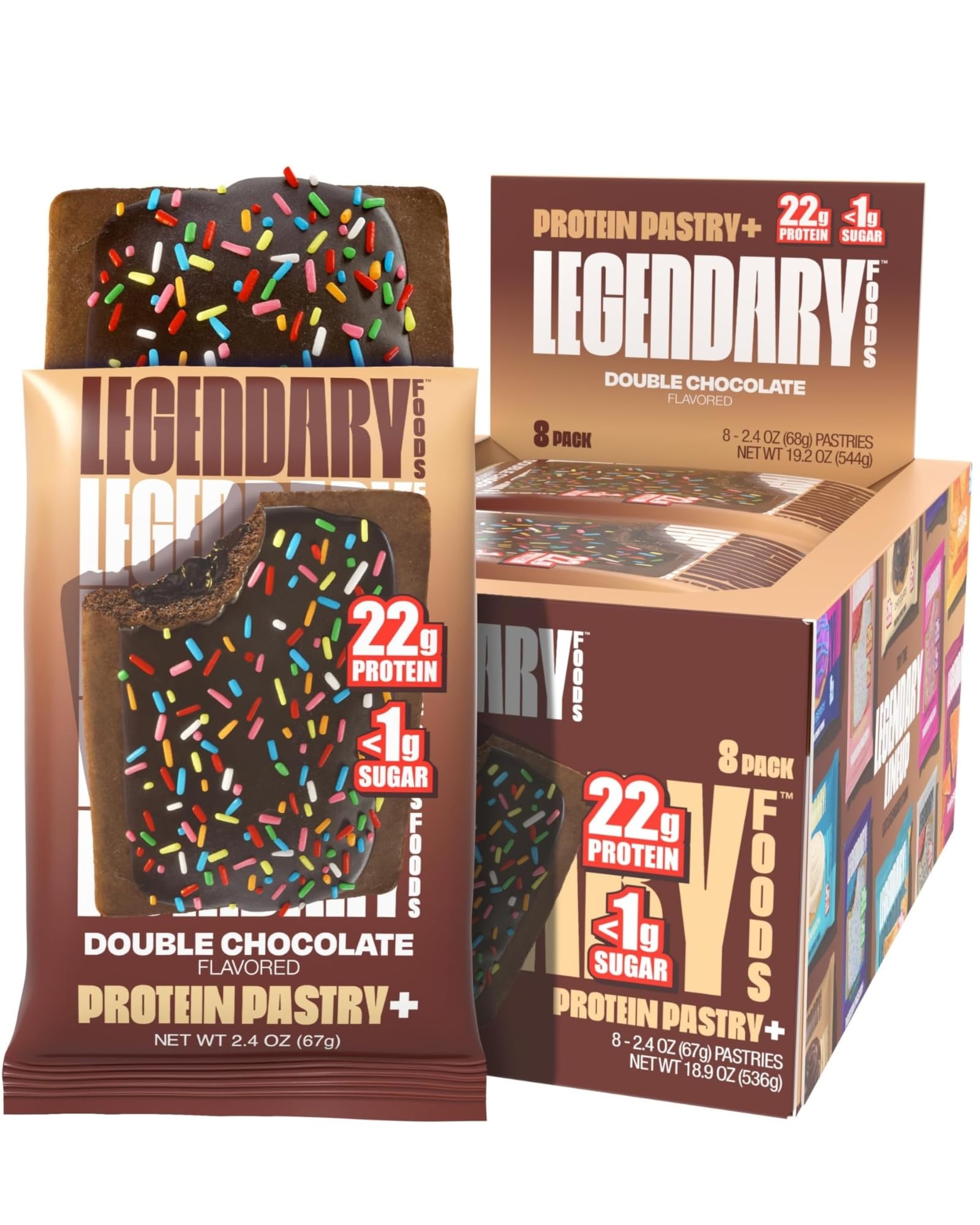 Legendary Foods 22g Protein Pastry 0g Added Sugar, Low Carb, Gluten Conscious, Keto Snack, Ideal for Glucose Management, Includes Whey Protein Isolate, 8 Pack Double Chocolate
