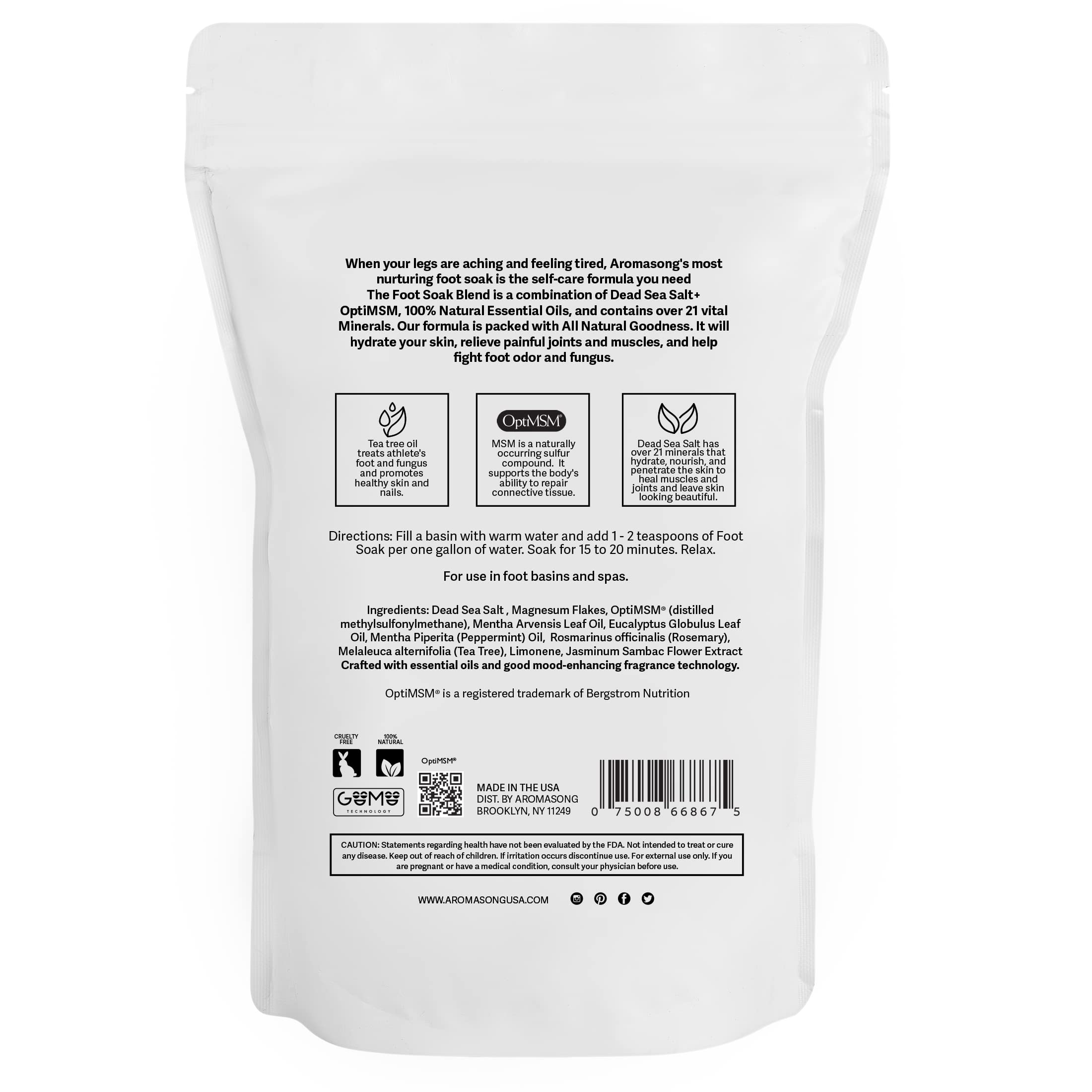 Aromasong Tea Tree Foot Soak with Magnesium Flakes and Dead Sea Foot Soaking Salts - Pedicure Tea Tree oil foot Soak for Dry Cracked Feet-Athlete's Callus Remover- Eliminates Odor- Packaging may vary