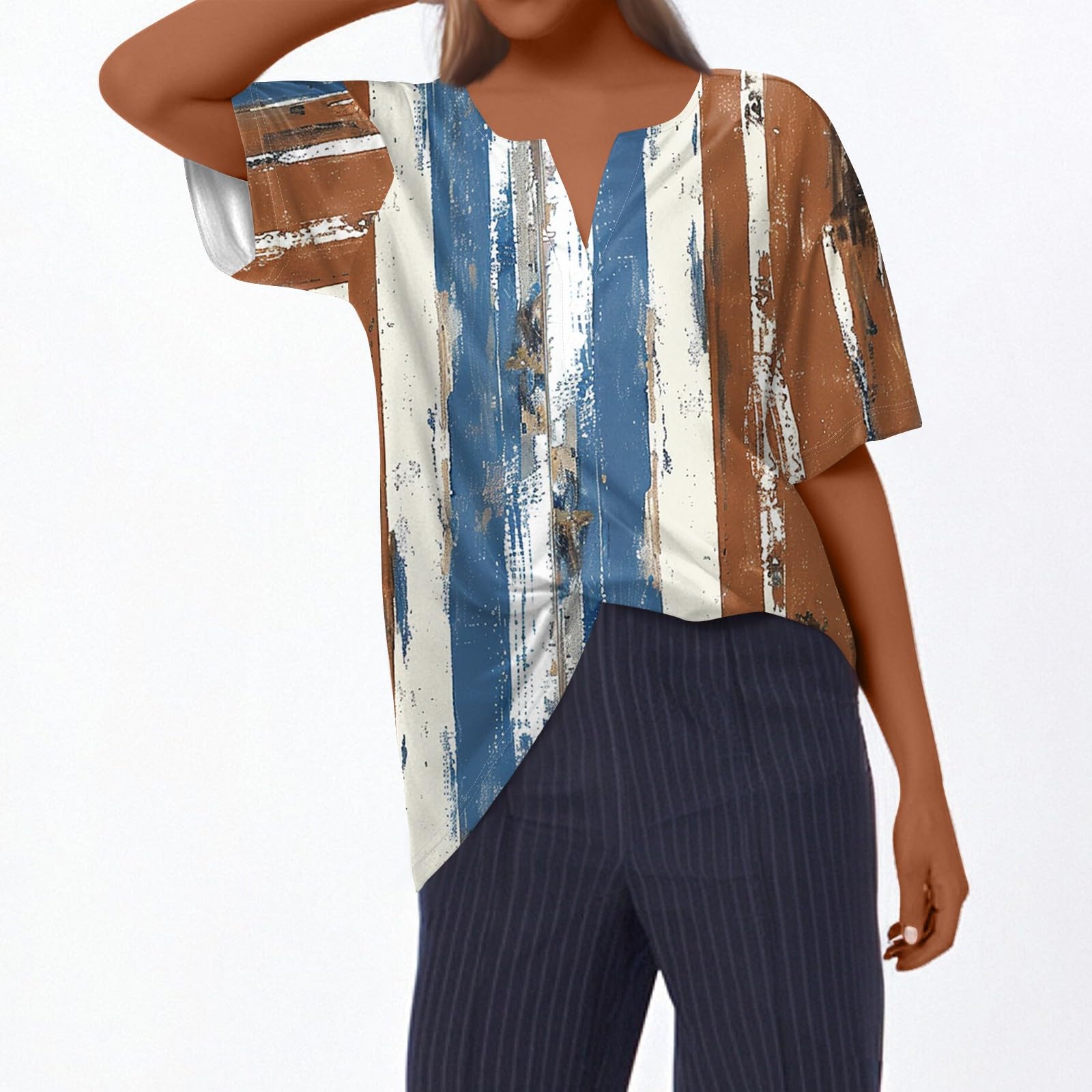 JXKIKOZE Fall Tops for Women;2025 Henley V Neck Shirts Dressy Casual Loose Fit Shirts Flowy Blouses Trendy Clothes;Womens Buttons Down Shirt;10-Sky Blue L