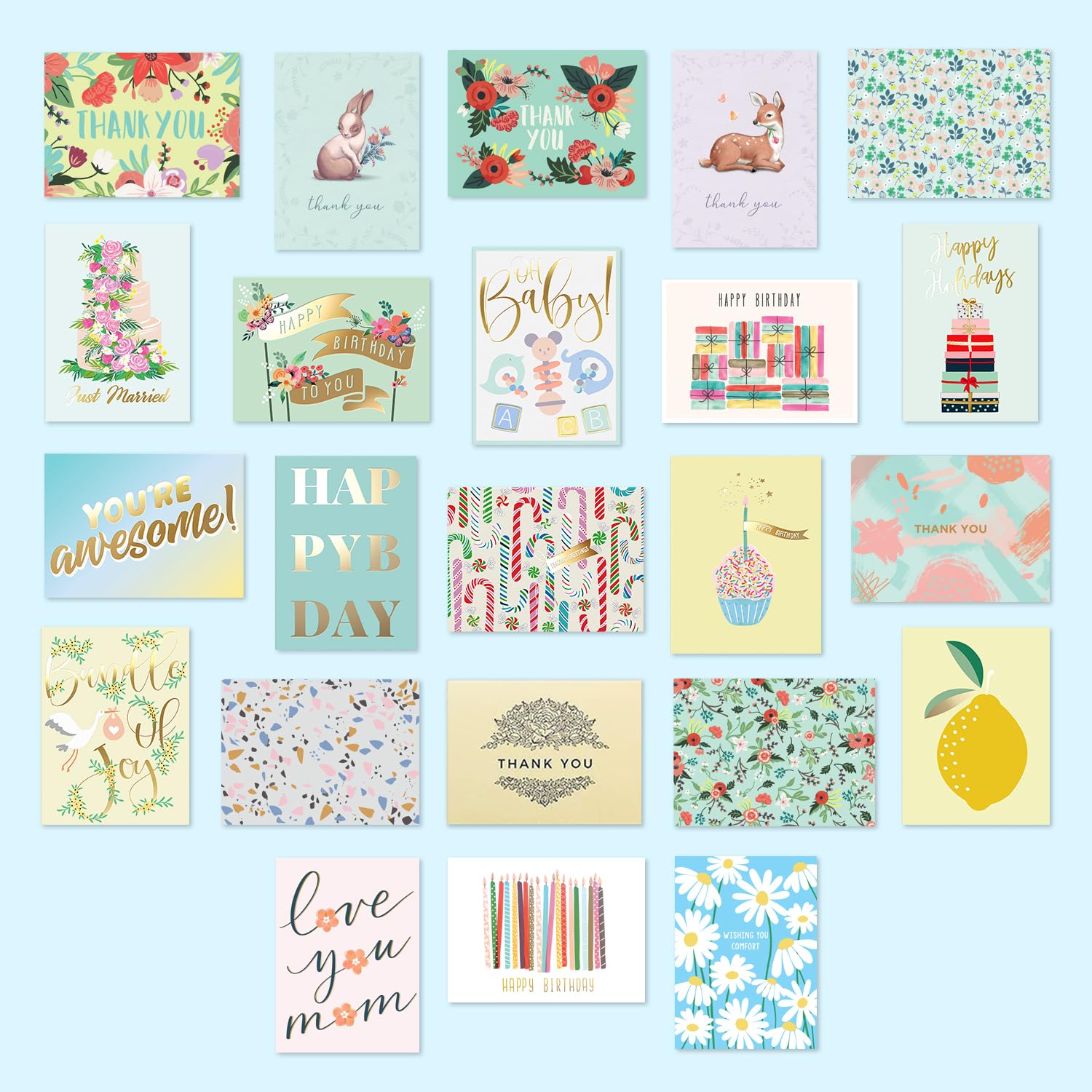 Sweetzer & Orange 100 All Occasion Cards & Envelopes Set - Greeting Notecards Assortment Box - Birthday Cards Bulk for Office, Thank You, Holiday, Blank Notecards & more – Organizer Box Included
