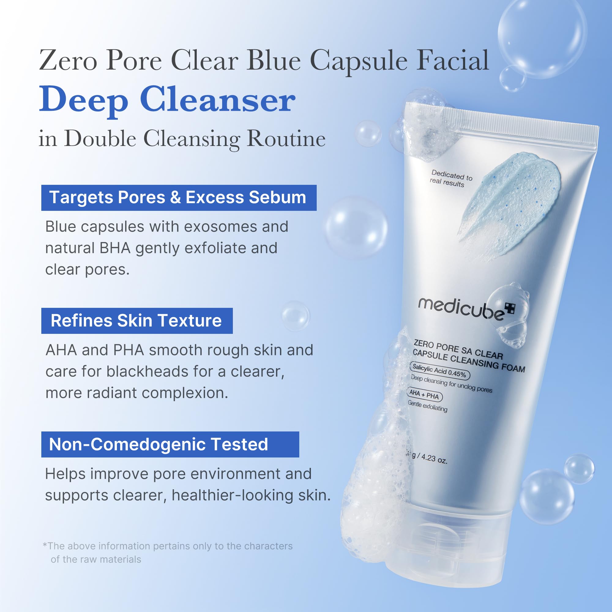 medicube Zero Pore Clear Blue Capsule Facial Deep Cleanser for Skin Texture, Blackhead & Pore Care | AHA, BHA & PHA for Double Cleansing, Daily Gentle Face Wash, Korean Skincare | 120g / 4.23 oz