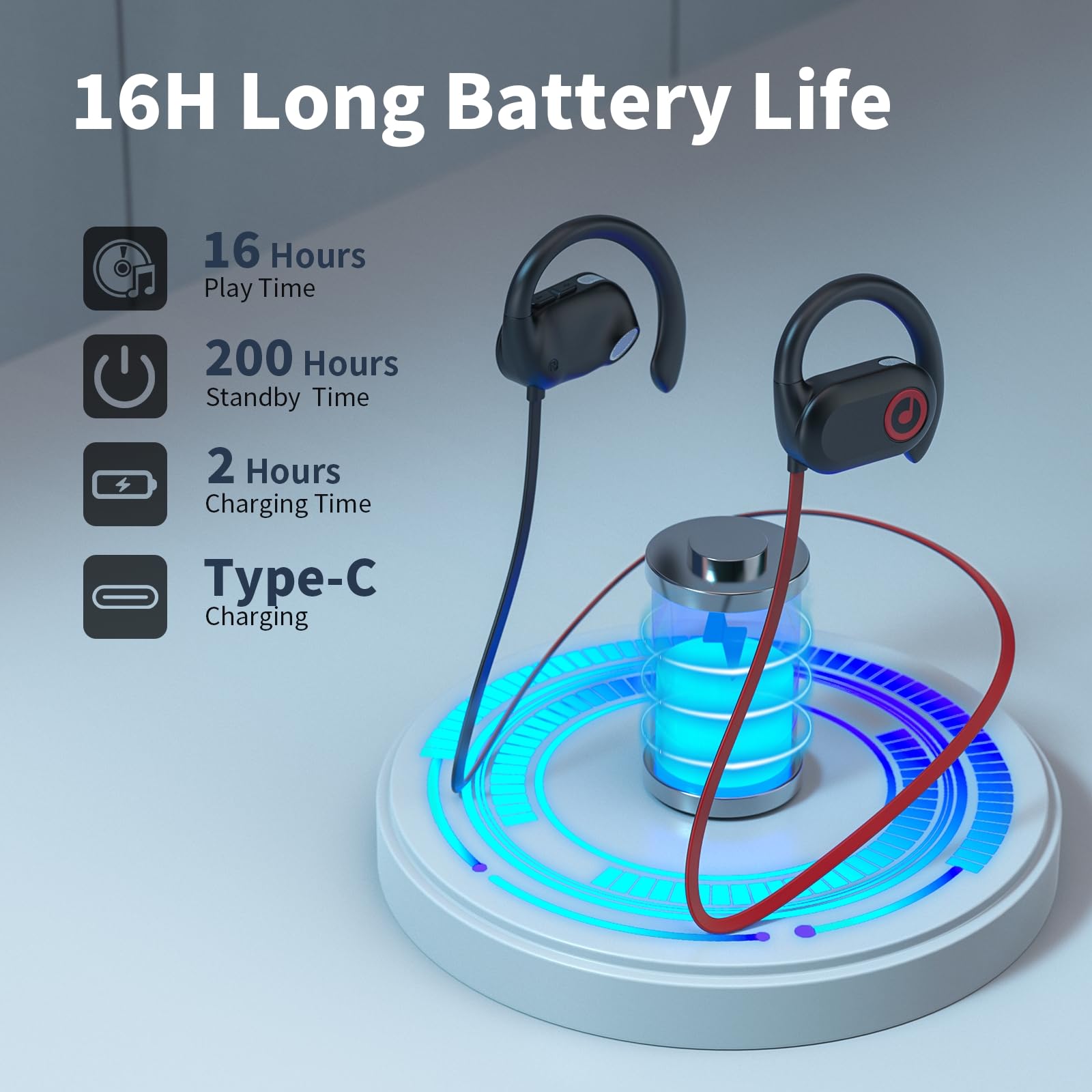 PSIER Open Ear Headphones, Bluetooth 5.3 Wireless Headphones with Deep Bass Stereo Sound, IPX5 Waterproof Wireless Earbuds 16H Playtime Bluetooth Headphones with Earhooks for Sport