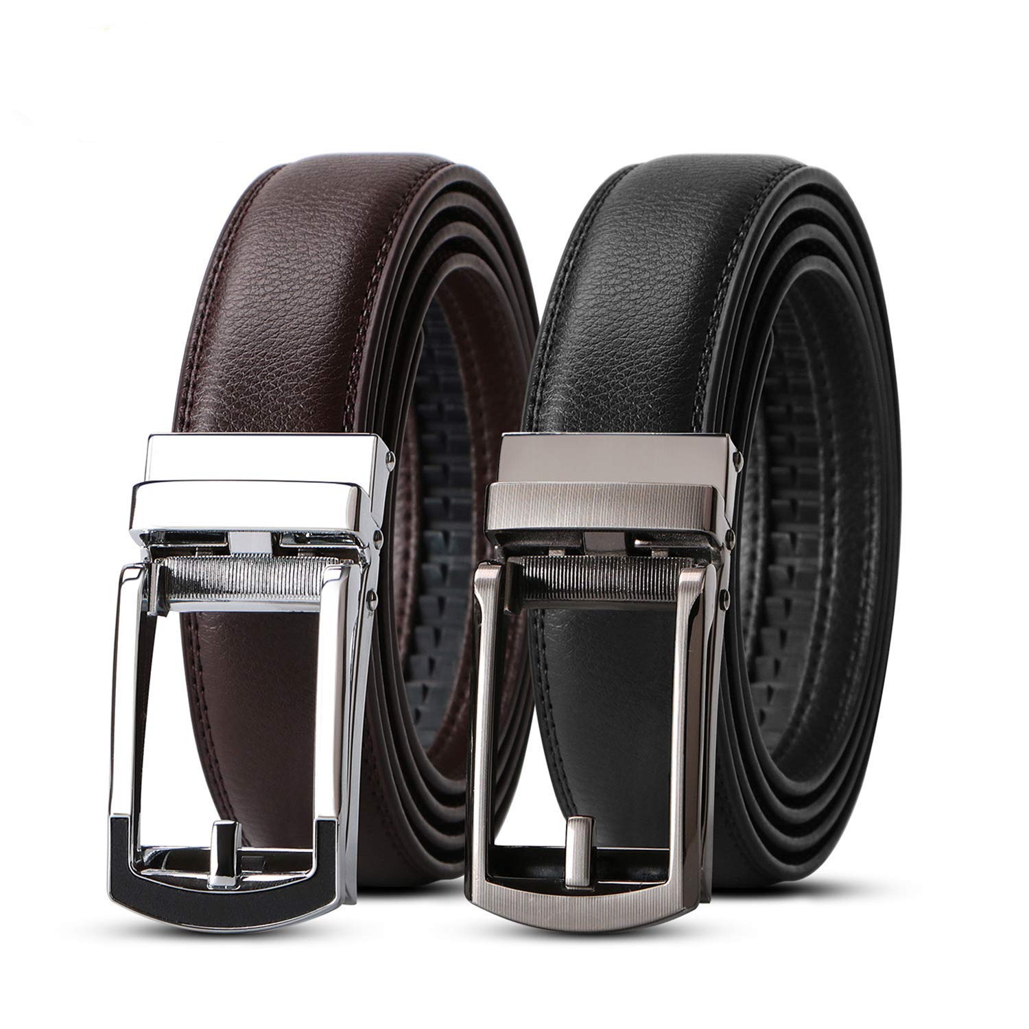WERFORU Men's Ratchet Belts, 2 Pack Leather Belts for Men Dress and Casual with Automatic Buckle