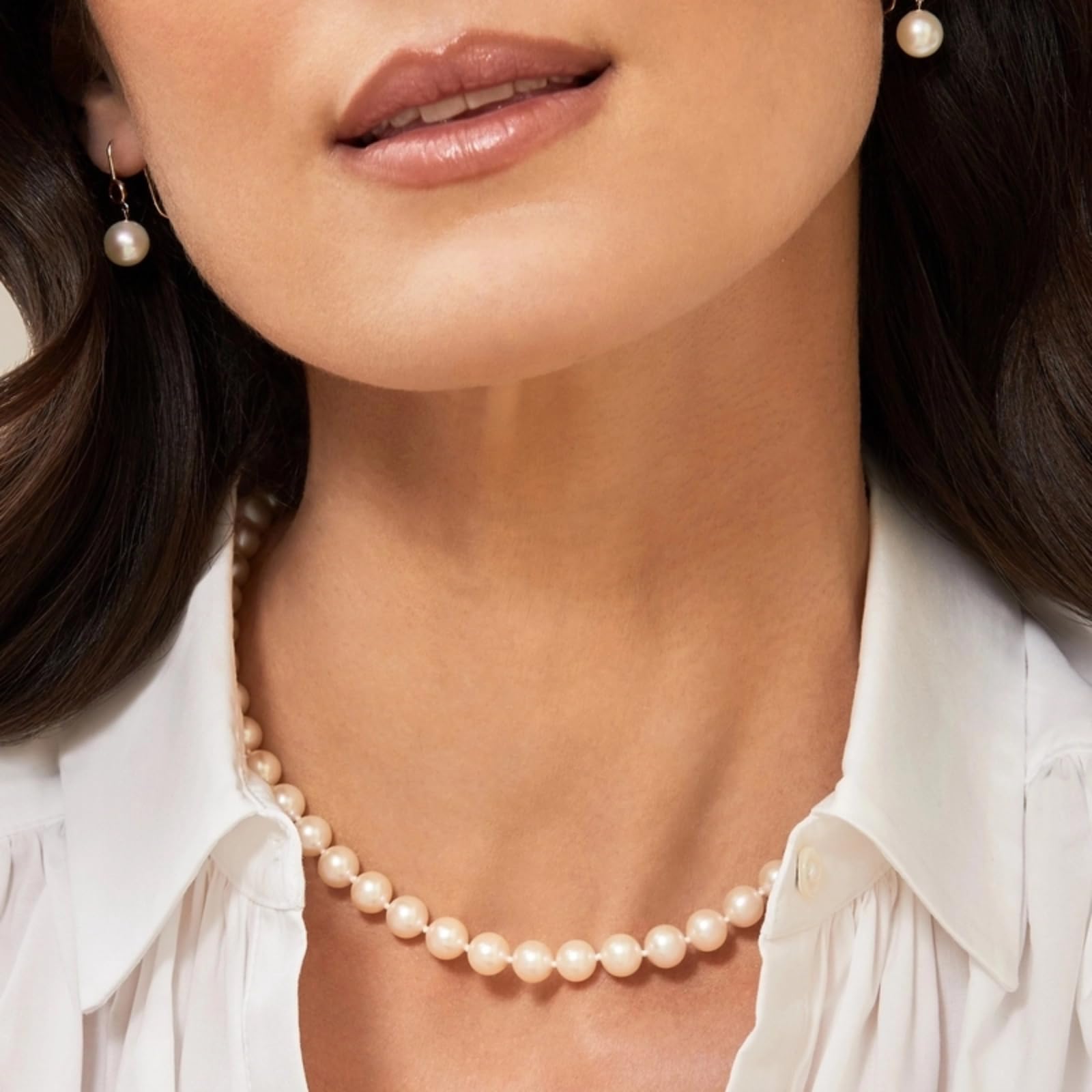 The Pearl Source Real Pearl Necklace for Women with 6.5-7.0mm AAA+ Quality Round White Freshwater Genuine Cultured Pearls | 18 inch Pearl Strand with 14K Gold Clasp